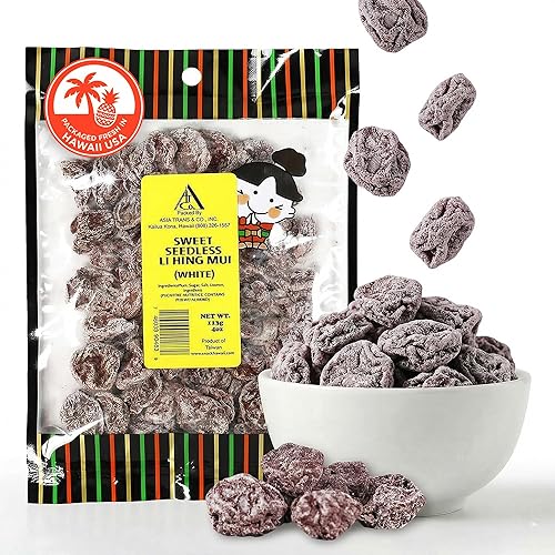 Asia Trans Sweet Seedless Crack Seed Plums | Chewy Li Hing Mui Candy - Tangy Chinese Dried Plum For Hawaiian Snacks Cravings - 4 Oz
