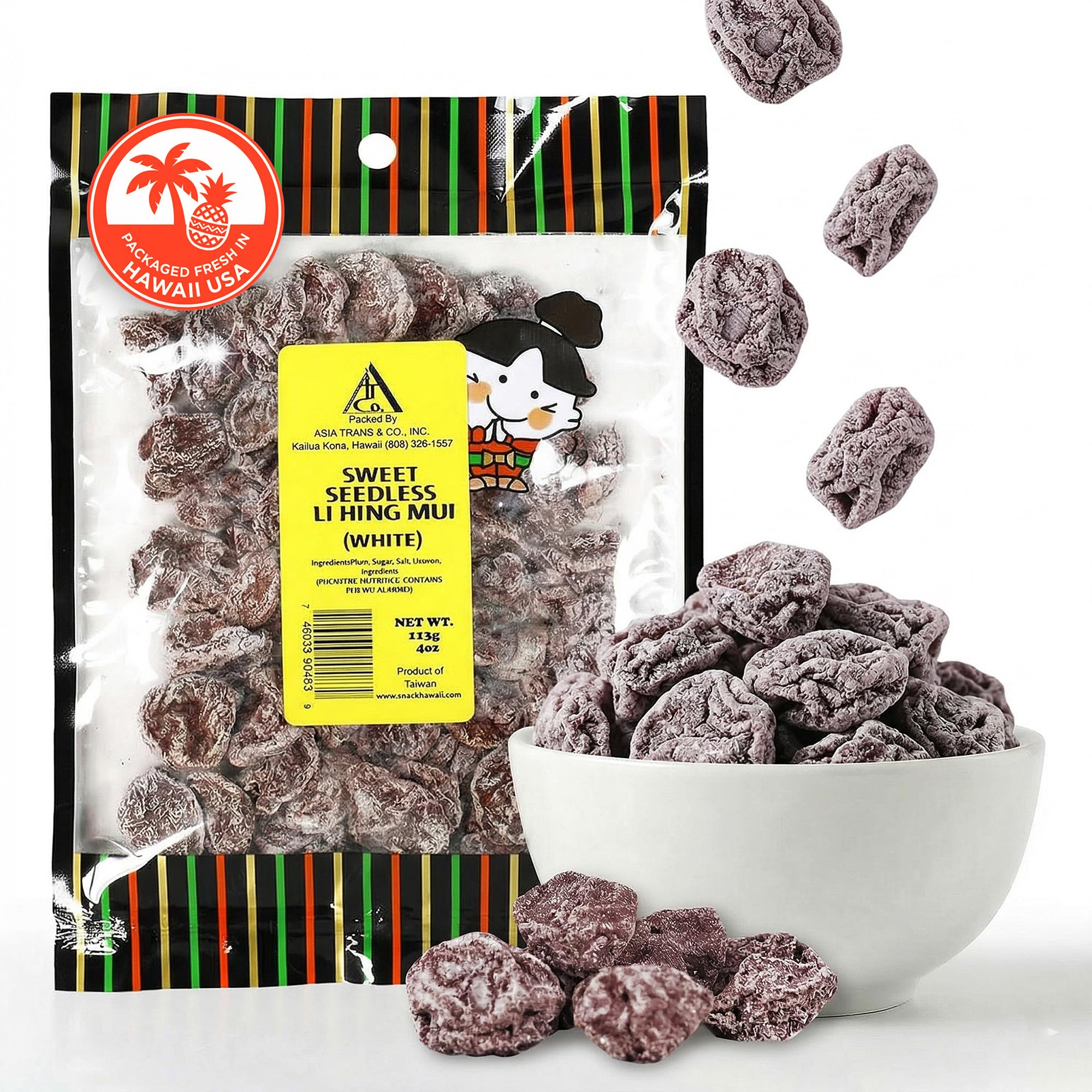 Asia Trans Sweet Seedless Crack Seed Plums | Chewy Li Hing Mui Candy - Tangy Chinese Dried Plum For Hawaiian Snacks Cravings - 4 Oz