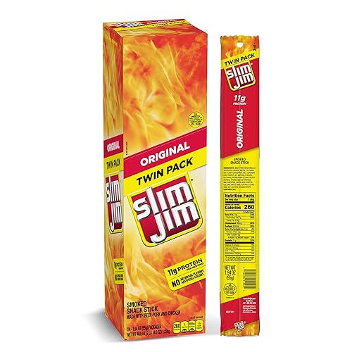 Slim Jim Smoked Meat Sticks, Original Flavor, 6g Protein Per Stick, Twin Pack, 1.94 oz. (24 Count)