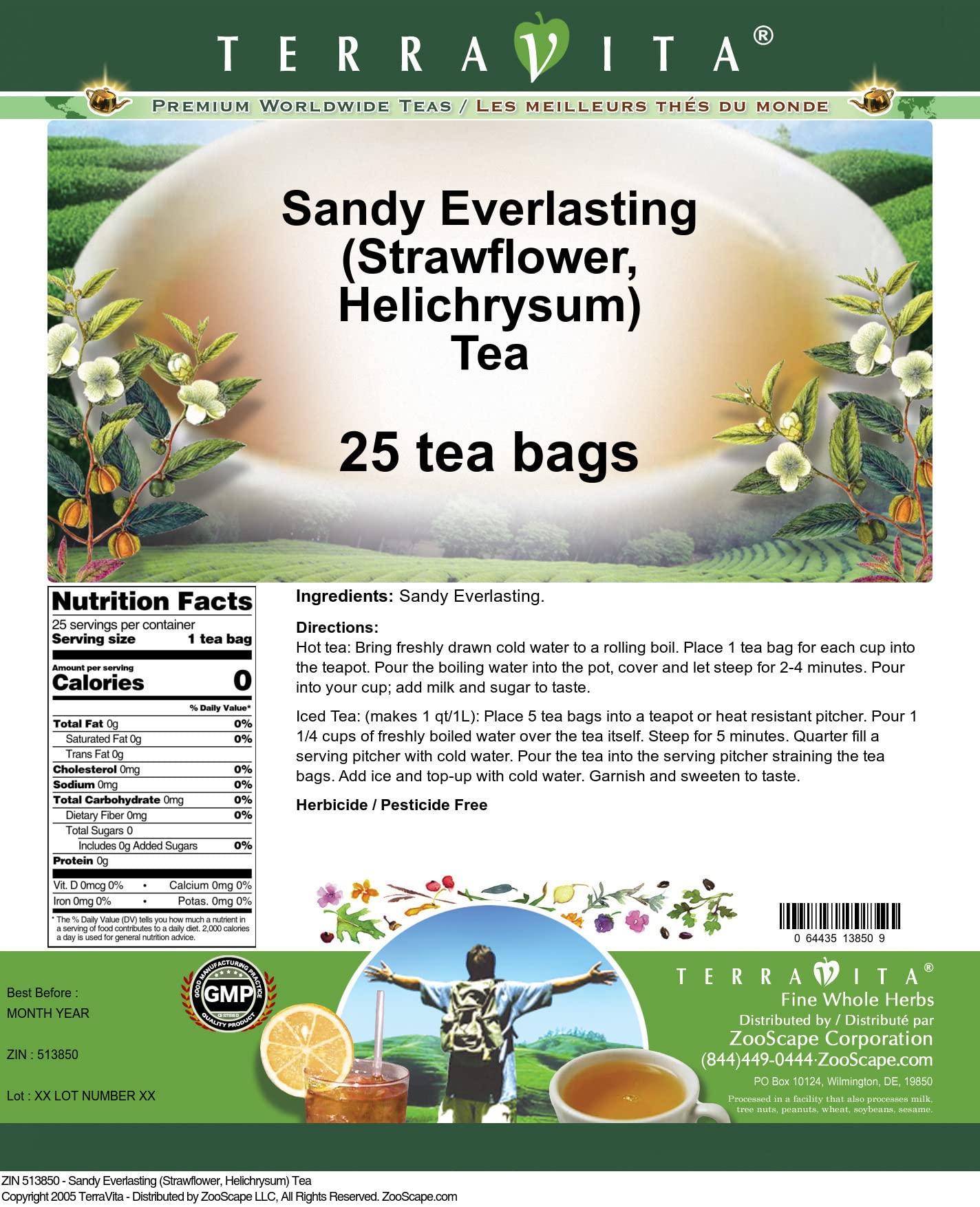 Sandy Everlasting (Strawflower, Helichrysum) Tea (25 tea bags, ZIN: 513850)