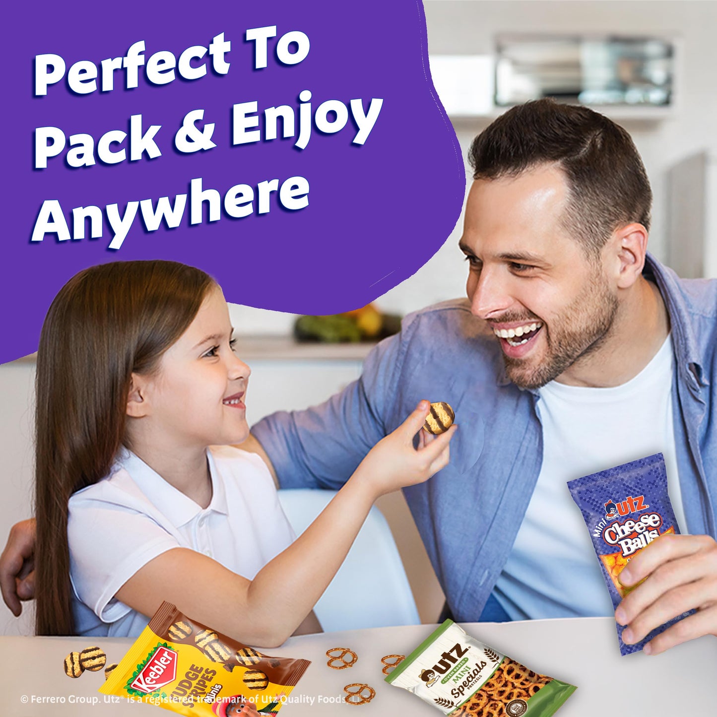 Keebler Sweet & Salty Variety Pack, 30-Count Box, Includes Keebler Chips Deluxe, Fudge Stripes, Utz mini Pretzels and Cheese Balls, 31 oz