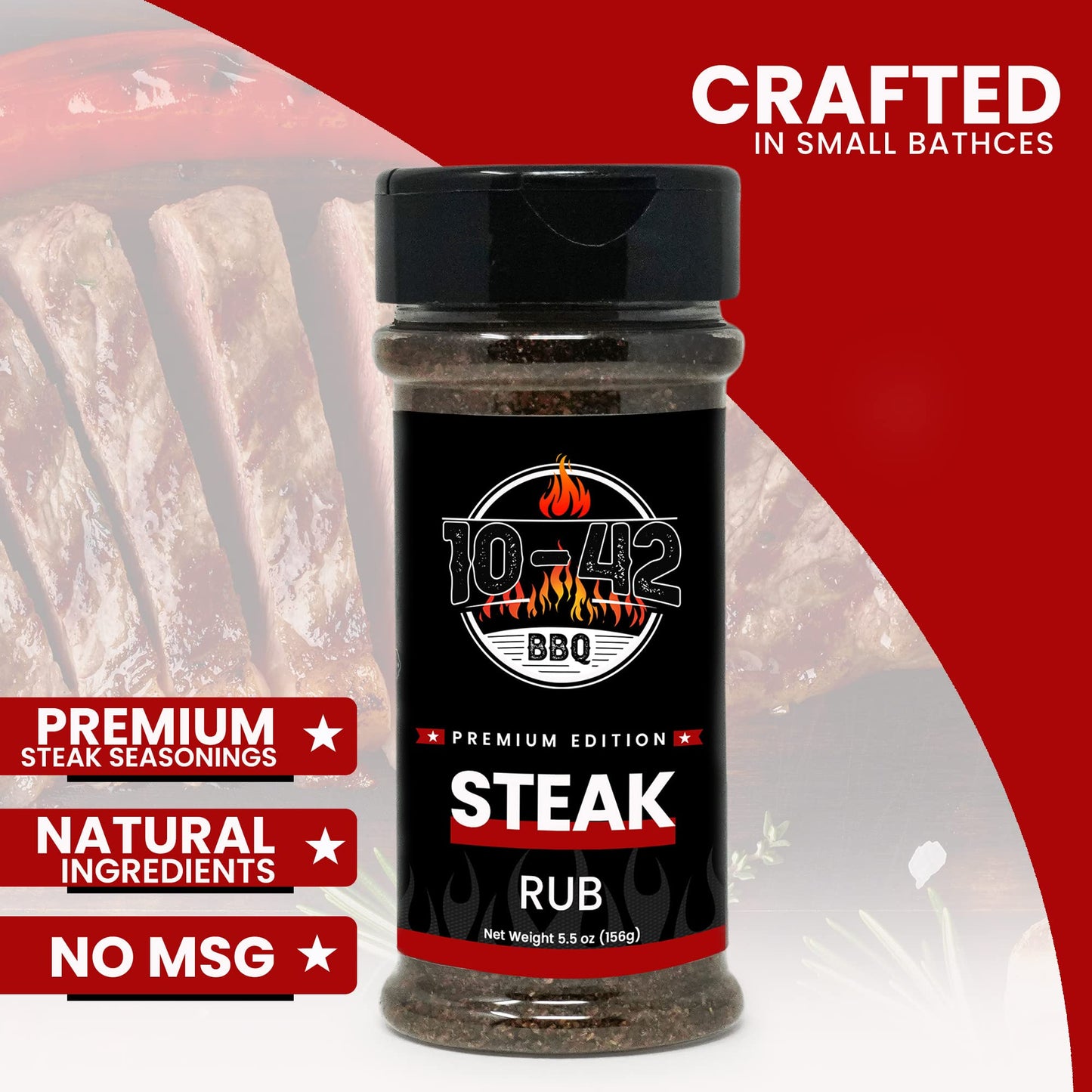 10-42 BBQ Steak Seasoning NO MSG, 0 Calorie | Meat Rub & Seasonings for Grilling, Beef & Pork | Grill the Best Steaks, Tomahawk, Ribeye, Sirloin
