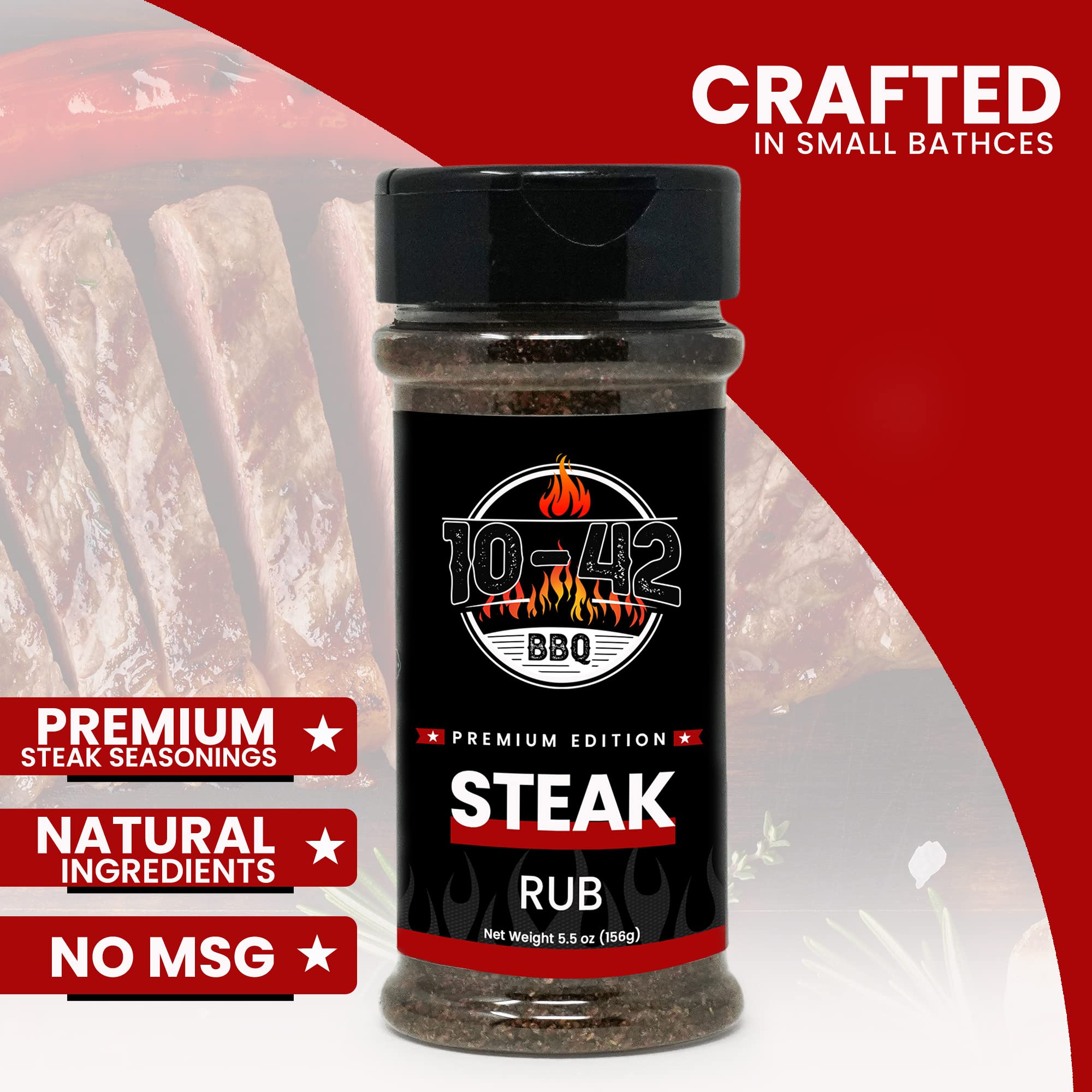 10-42 BBQ Steak Seasoning NO MSG, 0 Calorie | Meat Rub & Seasonings for Grilling, Beef & Pork | Grill the Best Steaks, Tomahawk, Ribeye, Sirloin