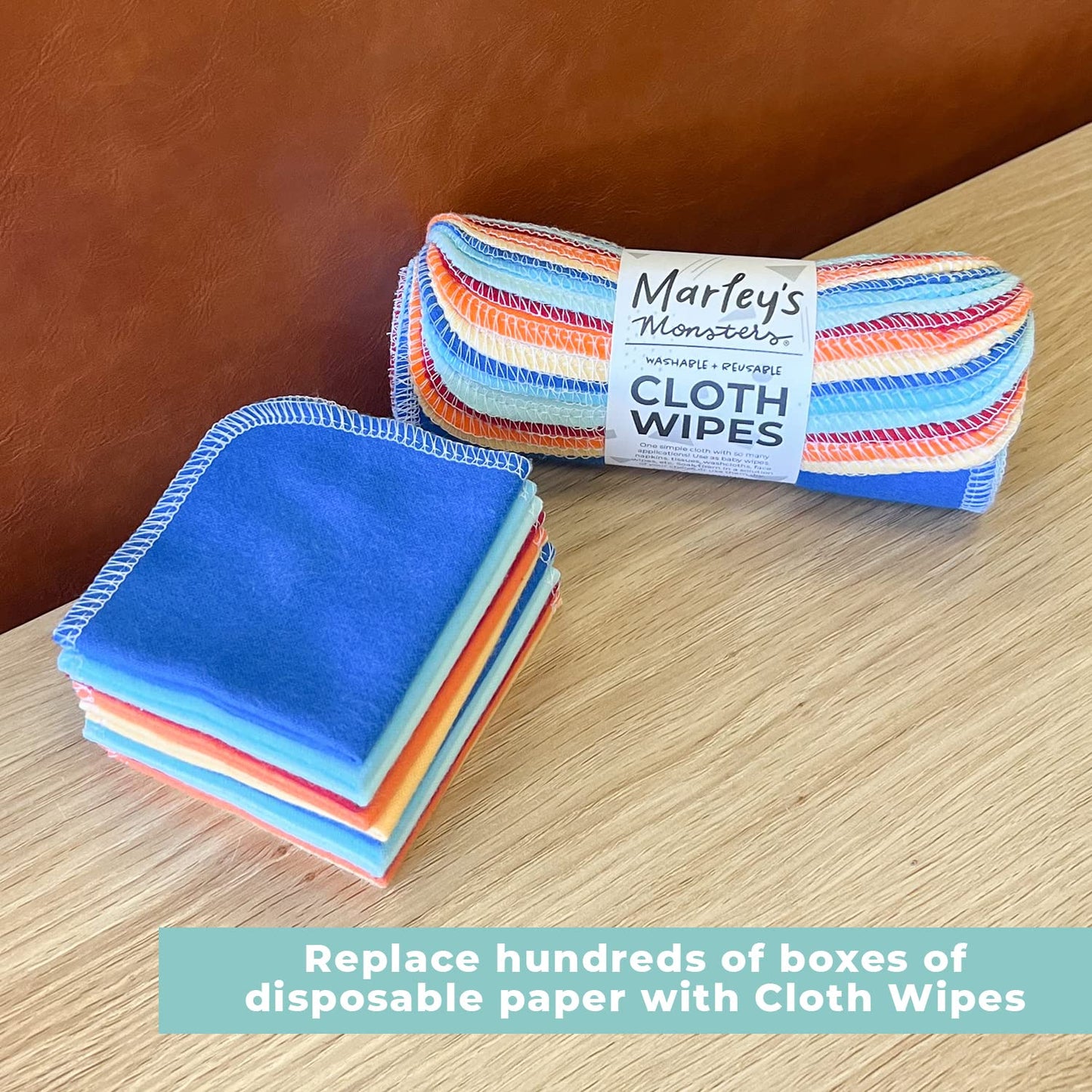 Marley's Monsters Reusable Cloth Wipes - 24 Count Pack - Washable, Cotton, Paperless Wipes (Sunrise Mix)