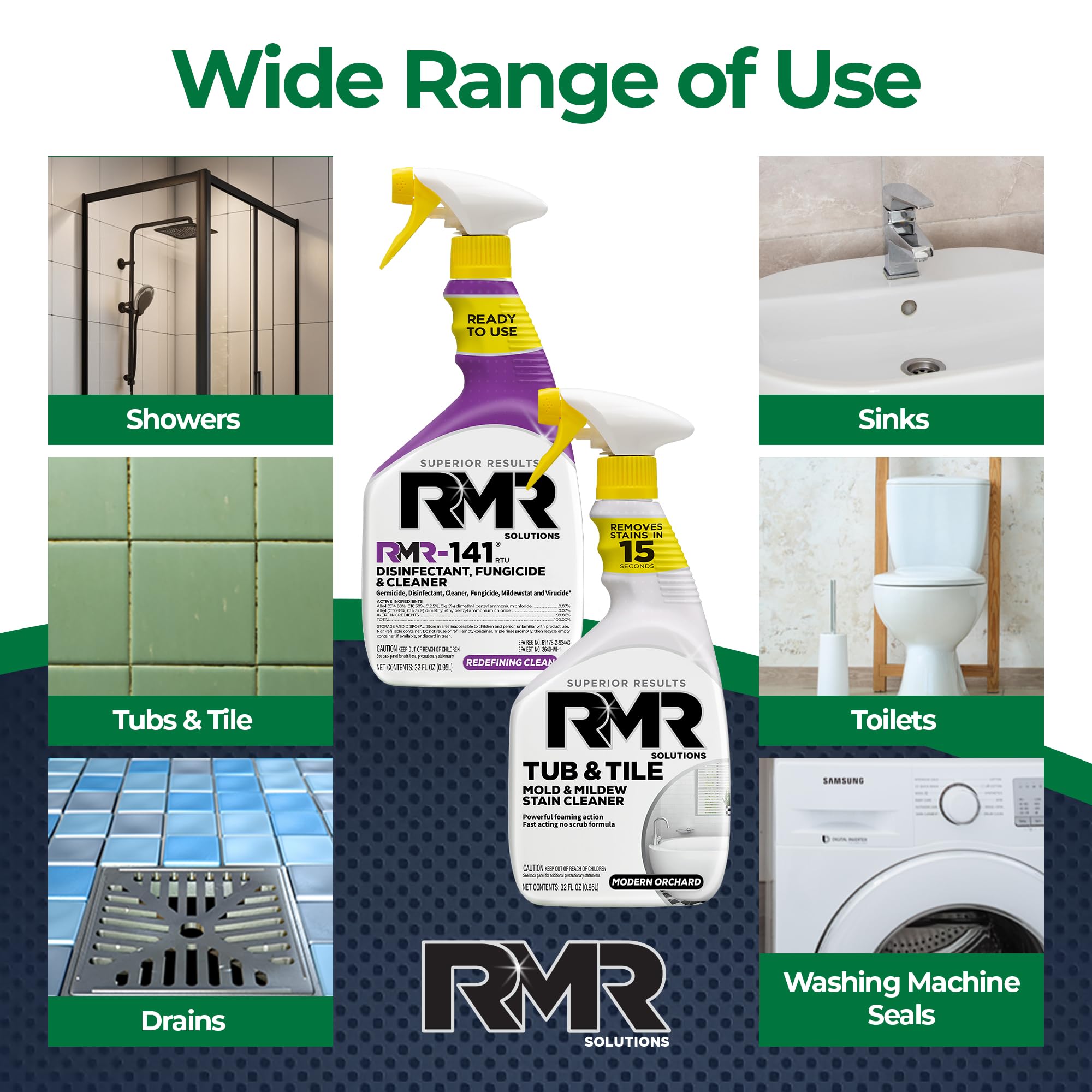 RMR Bathroom Brilliance Bundle - Tub & Tile Stain Spray + RMR-141 EPA Registered Mold & Mildew Remover, 2-Step Bathroom Cleaning & Disinfecting System