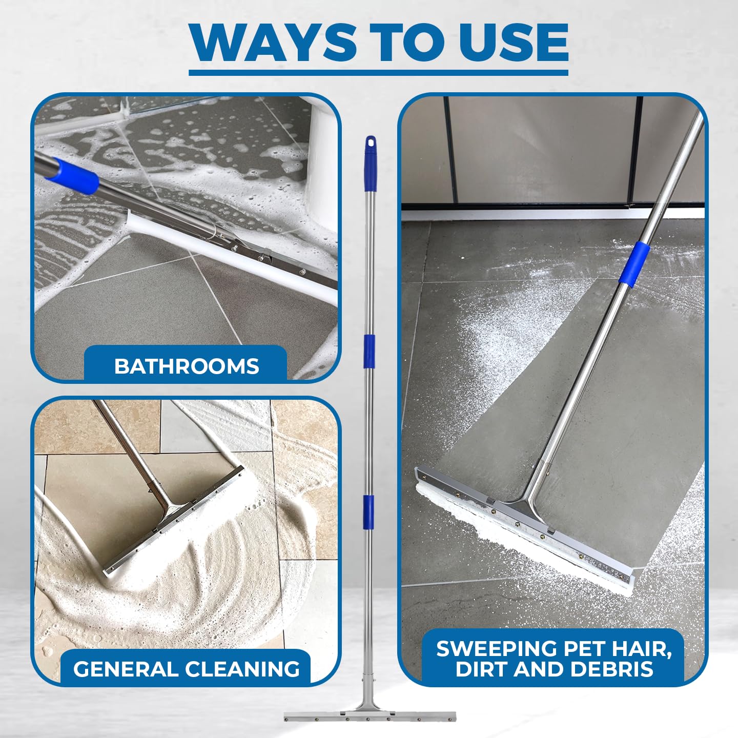 MHM AquaSlide MiniPushPro - 18-Inch Epoxy Squeegee for Shop & Concrete Floors, Tile Floor Wiper with Rubber Blade, Jalador de Agua para Piso
