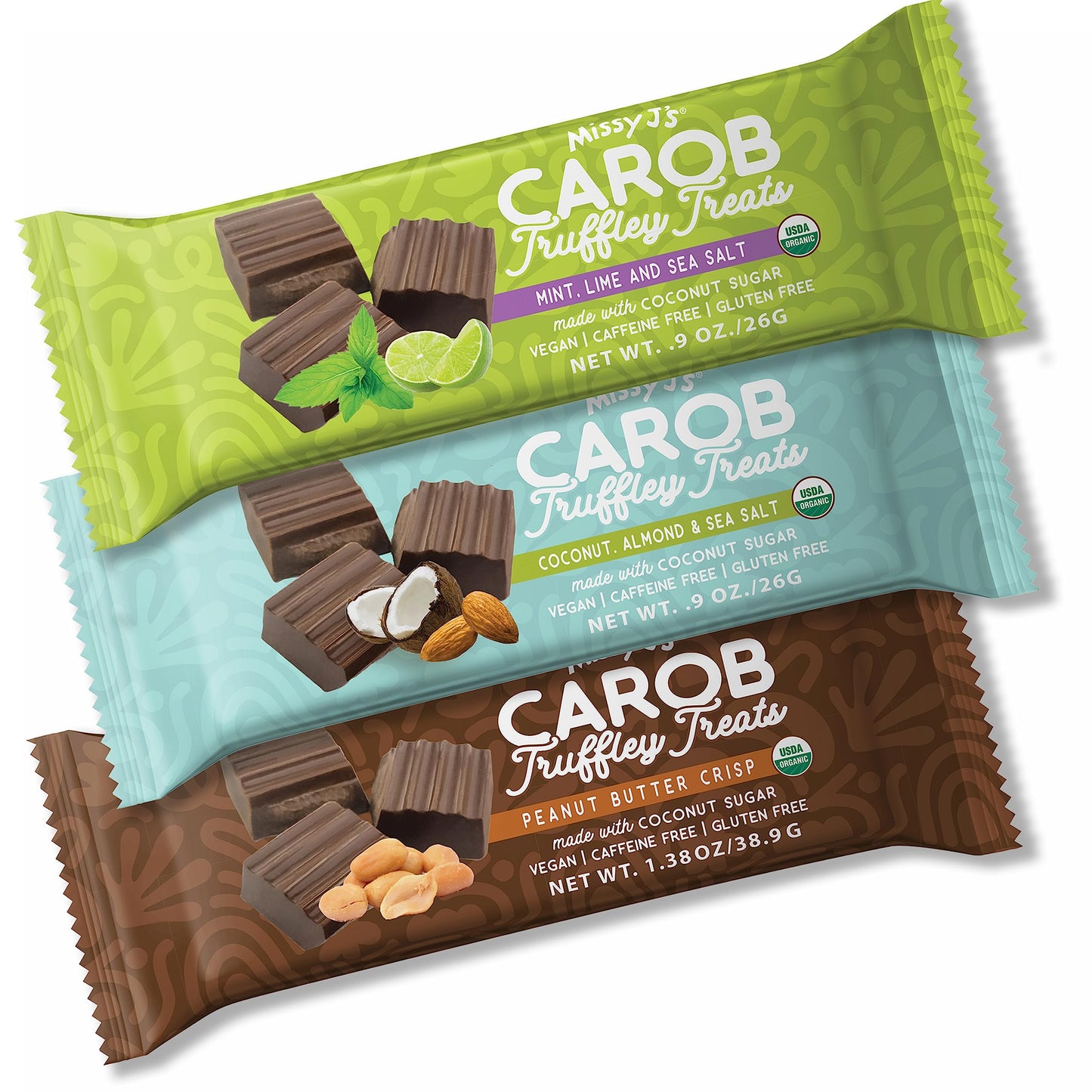 Missy J's Carob Truffley Treats Sampler Pack, 3 Flavors, 3 Pack, (1-per flavor), Vegan Gluten Free, Substitute for Chocolate, Perfect for Snacks