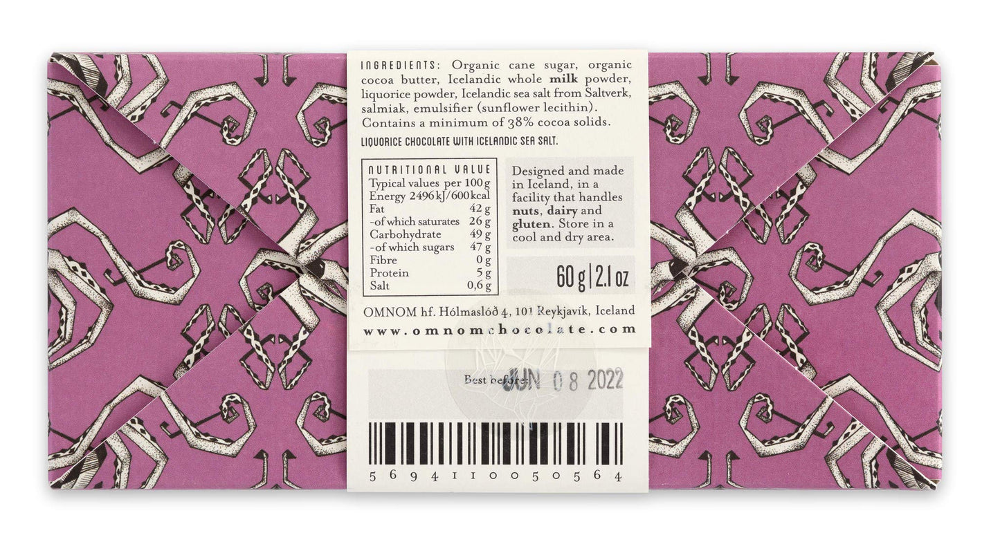 Omnom Lakkris + Sea Salt | Icelandic Bean To Bar Chocolate by OMNOM CHOCOLATE REYKJAVIK | 2 x 60g Bar