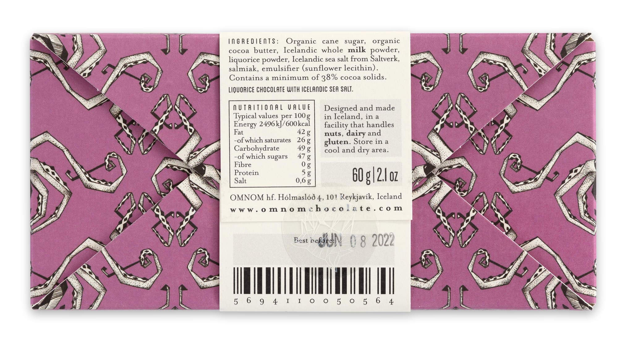 Omnom Lakkris + Sea Salt | Icelandic Bean To Bar Chocolate by OMNOM CHOCOLATE REYKJAVIK | 2 x 60g Bar