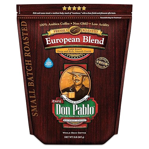 Don Pablo European Blend - Dark Roast Gourmet Coffee - 100% Arabica Whole Bean, Non-GMO, Low Acidity, 907g (2LB) Bag