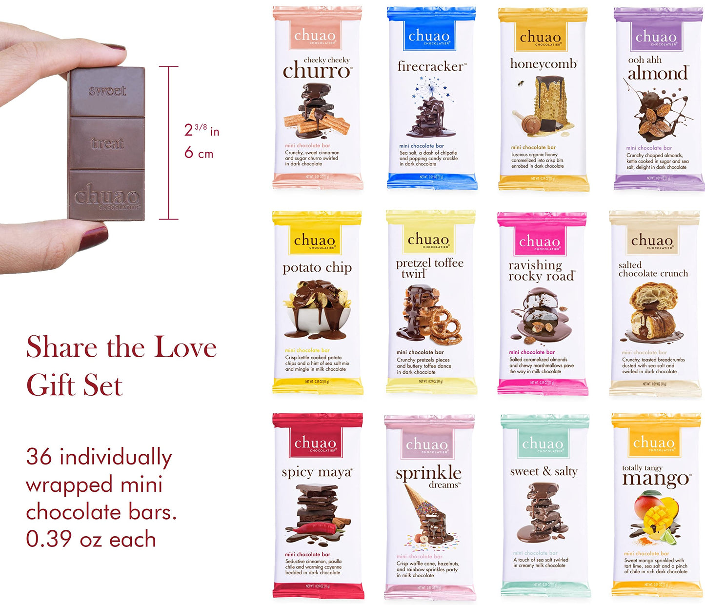 Chuao Chocolatier Share the Love Assorted Milk and Dark Mini Gourmet Chocolate Bars Gift Box | Sampler For Holiday, Birthday, Thank You, Corporate