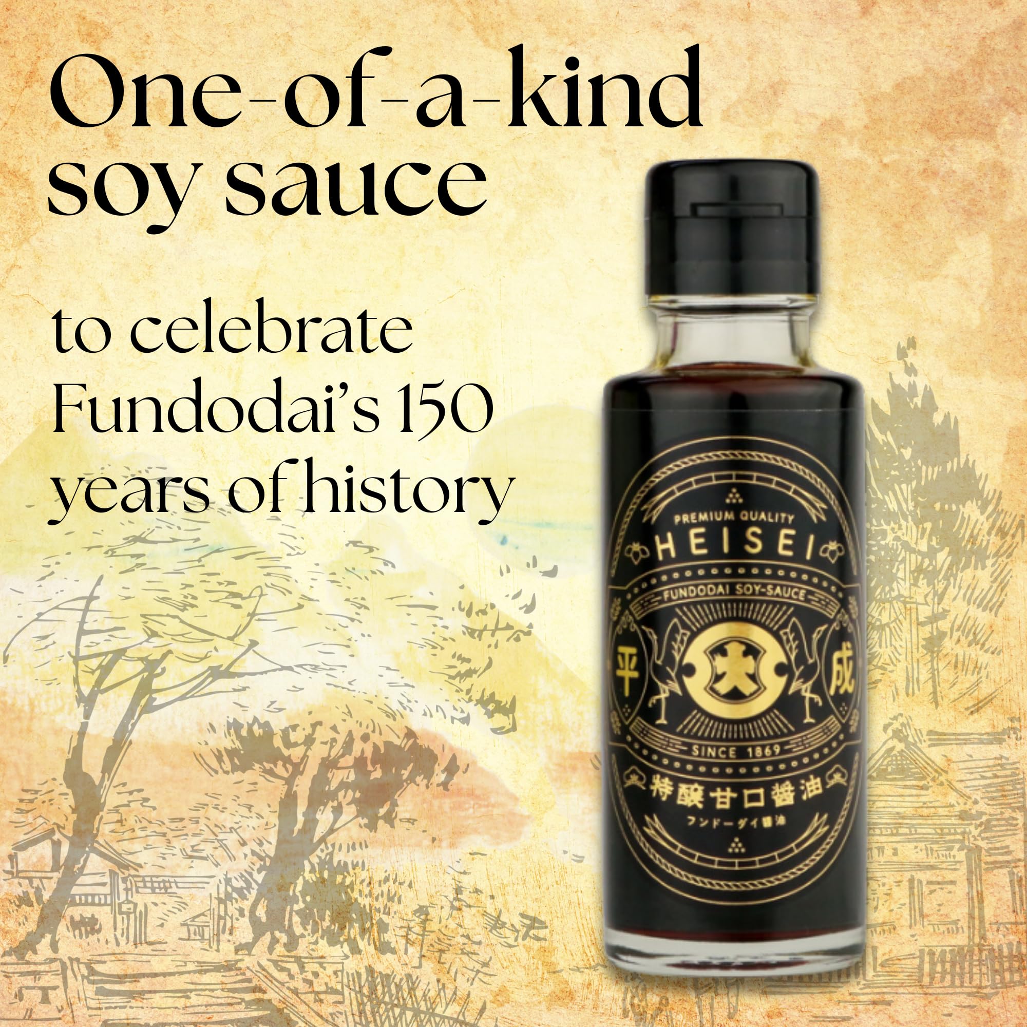 Fundodai HEISEI Soy Sauce - Premium Sweet Soy Sauce, Authentic Japanese Flavor | Made with Kyushu Soybeans and Wheat | Product of Japan, 3.38 Fl oz