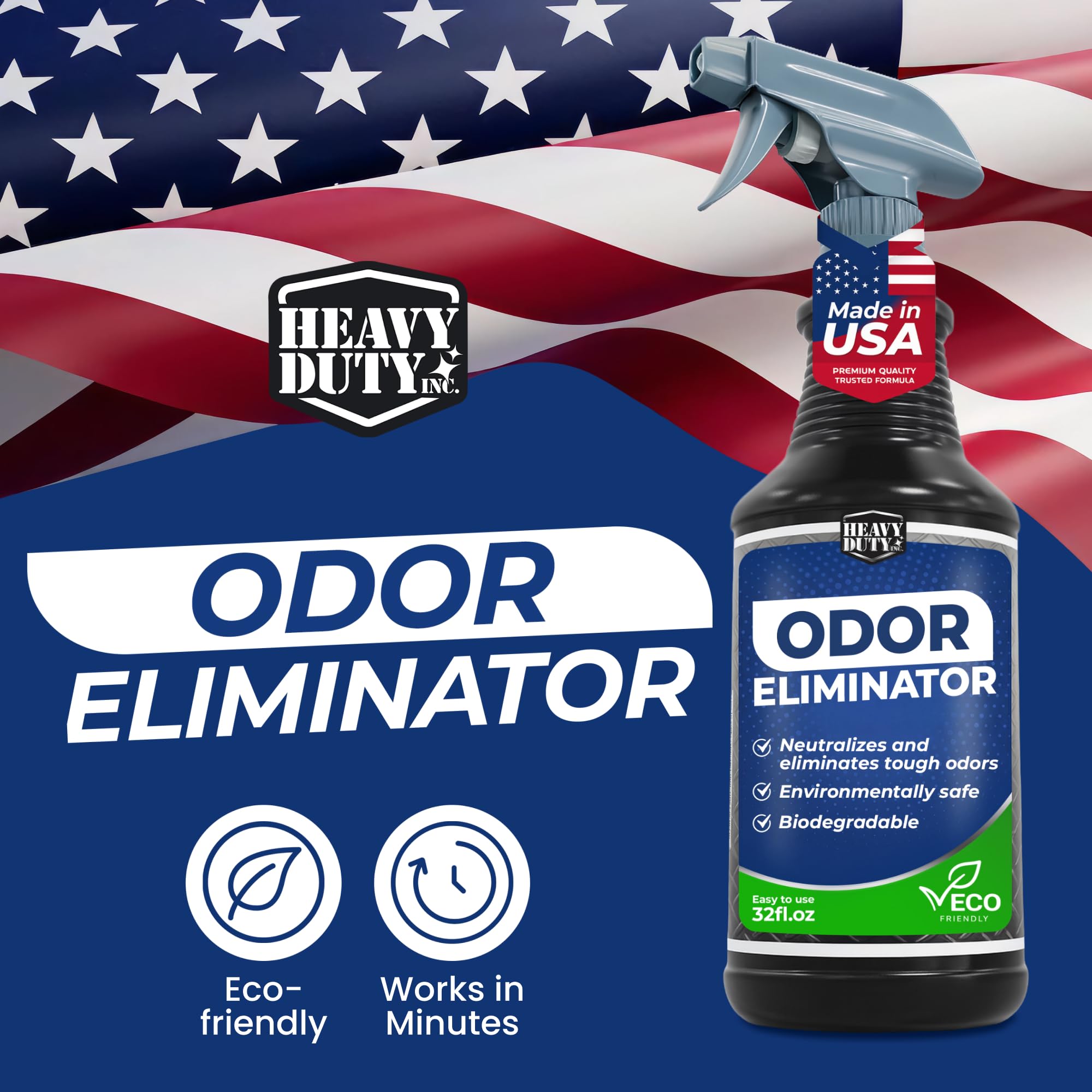 Heavy Duty Odor Eliminator Spray - 32 fl oz - Professional Strength Deodorizer for Pet, Food & Fire Odors - Non-Toxic, Fast-Acting & Residue-Free