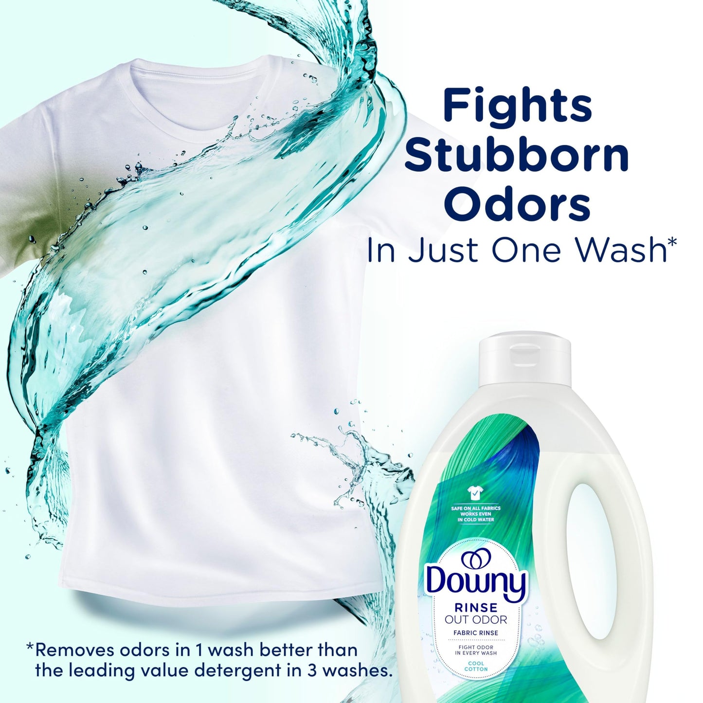 Downy Rinse Laundry Odor Remover, Cool Cotton Scent, 62 fl oz, Fabric Softener and Laundry Odor Removal Rinse, Fights Odors at the source, HE