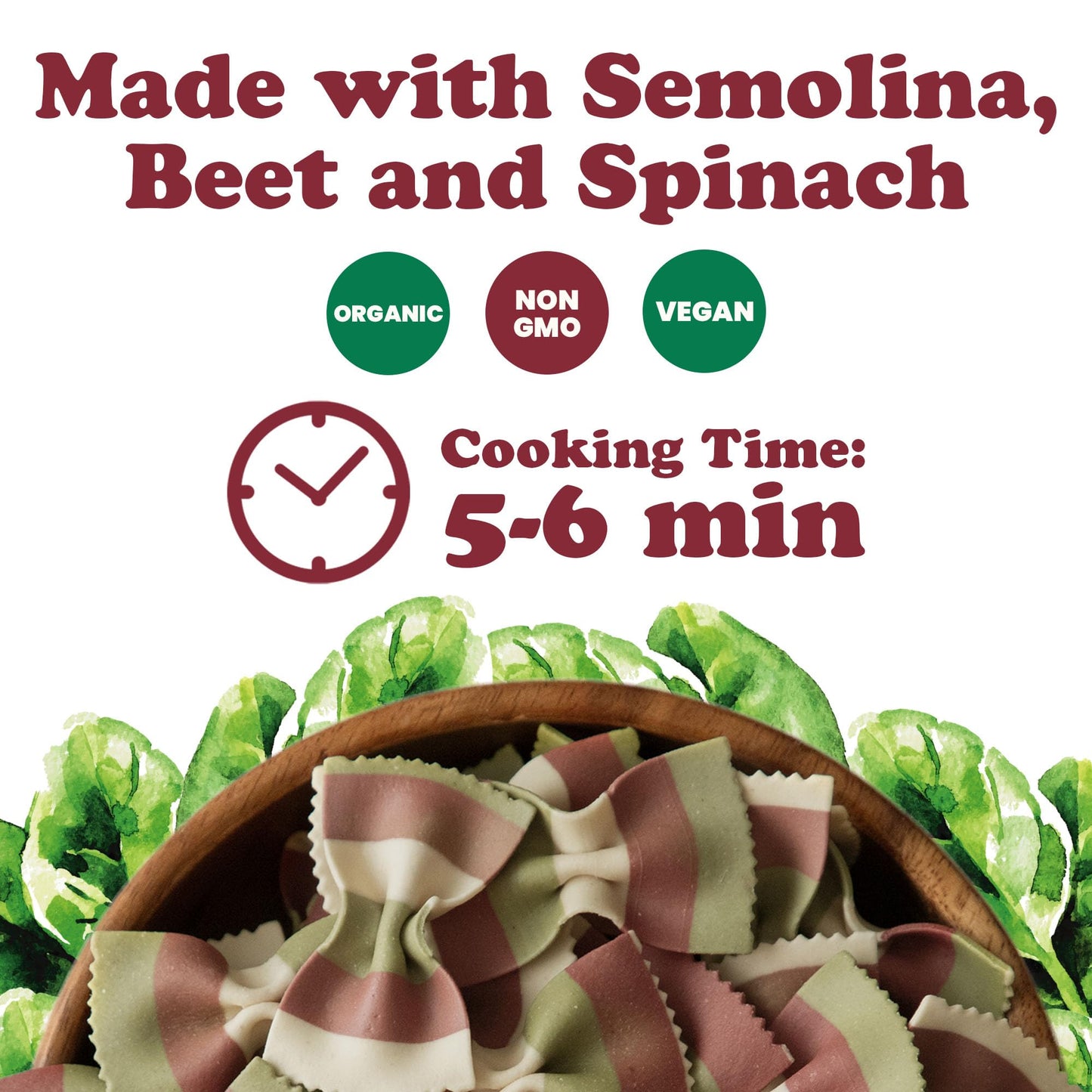 Food to Live Organic Striped Farfalle Pasta, 8.8 oz (Pack of 6) - Italian Artisan Tri-Color Bow-Tie Pasta. Made with Semolina, Beet and Spinach.
