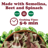 Food to Live Organic Striped Farfalle Pasta, 8.8 oz (Pack of 6) - Italian Artisan Tri-Color Bow-Tie Pasta. Made with Semolina, Beet and Spinach.