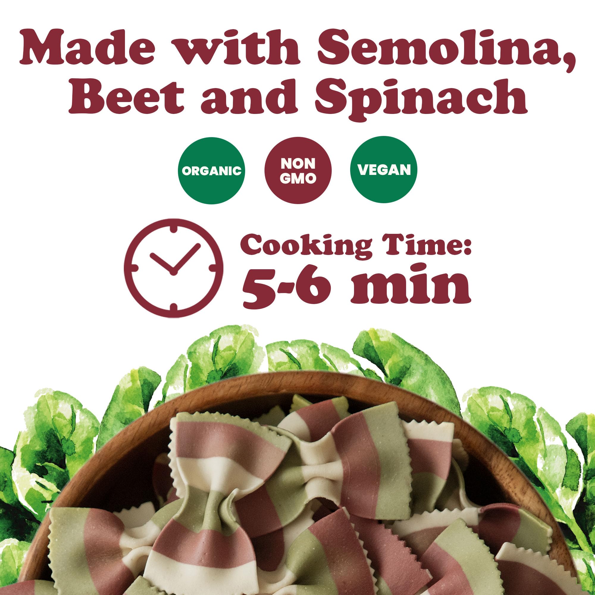 Food to Live Organic Striped Farfalle Pasta, 8.8 oz (Pack of 6) - Italian Artisan Tri-Color Bow-Tie Pasta. Made with Semolina, Beet and Spinach.