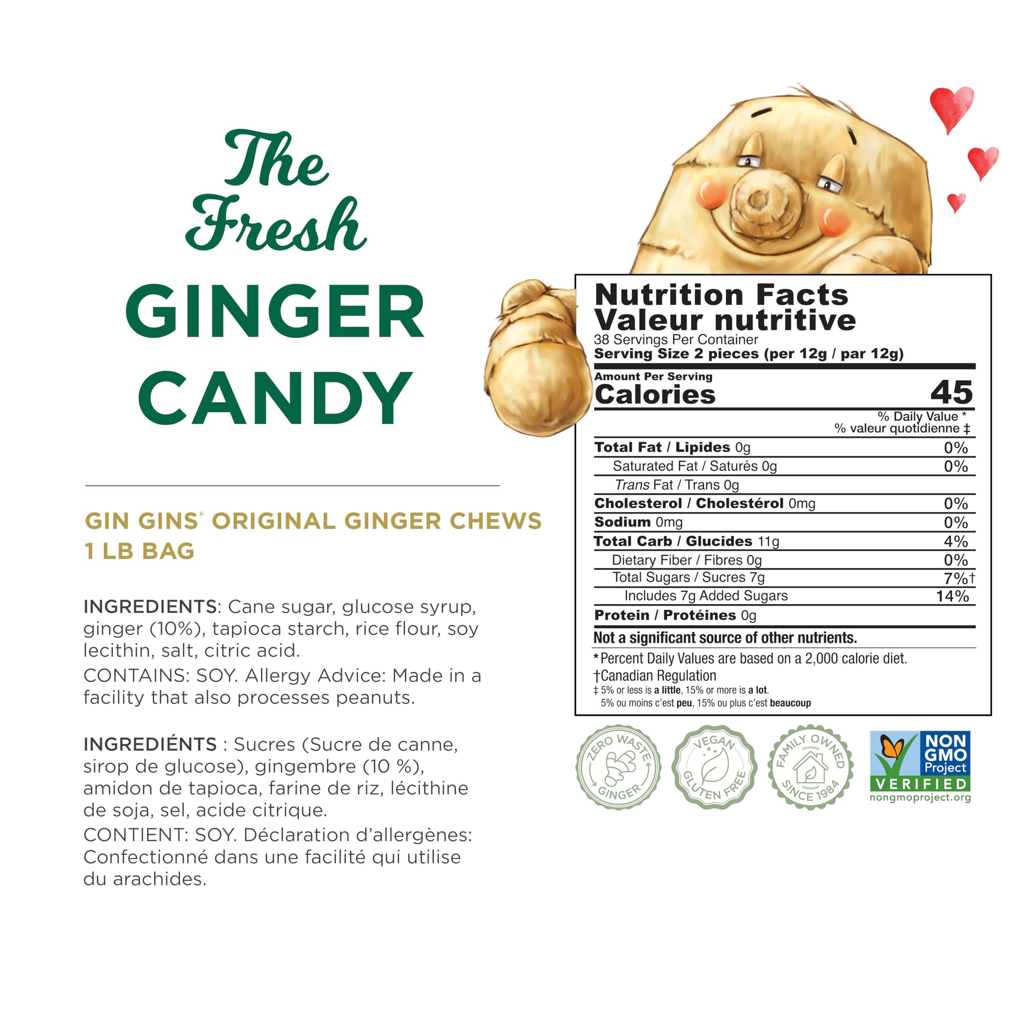 GIN GINS Original Ginger Chews - Natural Fresh Ginger Candy by The Ginger People - Individually Wrapped Healthy Candy - Original Flavor - Large 1 lb
