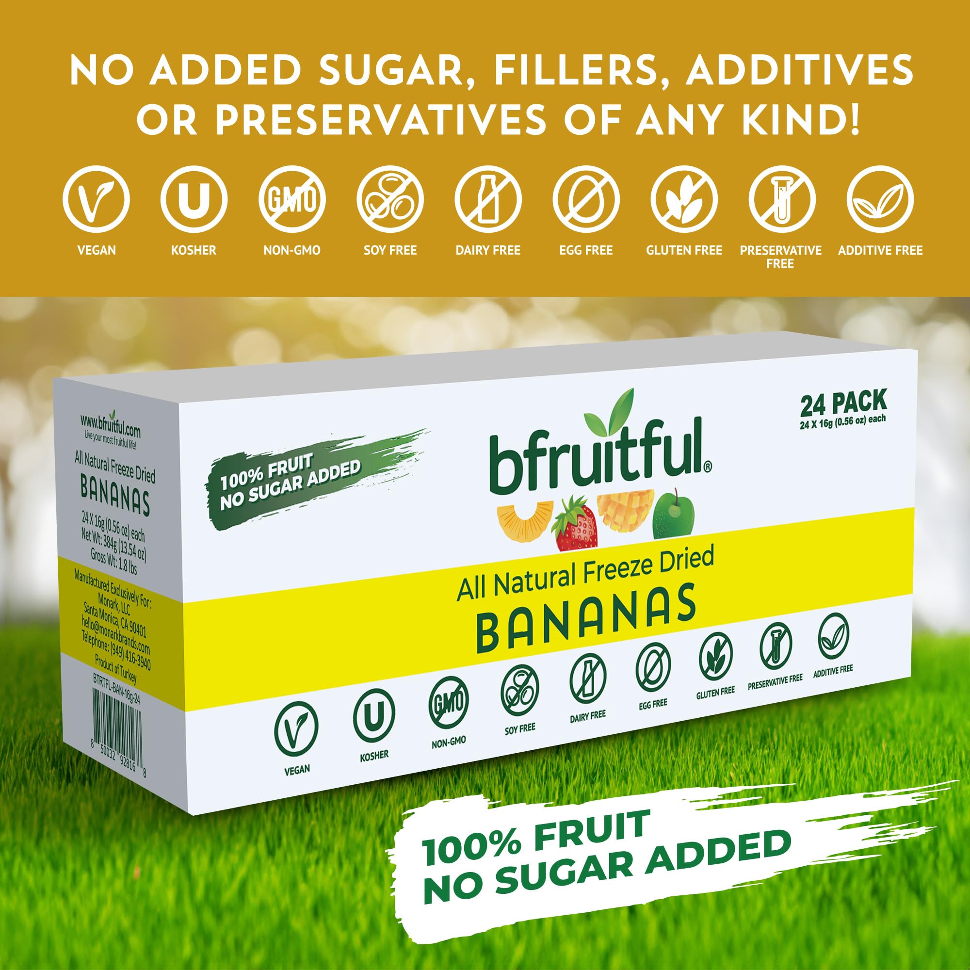 bfruitful Freeze-Dried Banana Snacks, Freeze Dried Fruit Bites, Vegan, No Sugar Added, Non GMO, Kosher, Crunchy Fruit Snacks for Kids & Adults, 0.56