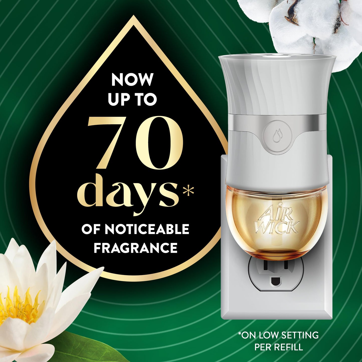Air Wick Vibrant Plug In Scented Oil Refill, Infused with Essential Oils, Plug In Air Fresheners for Home, Cotton & White Lotus, 4 ct