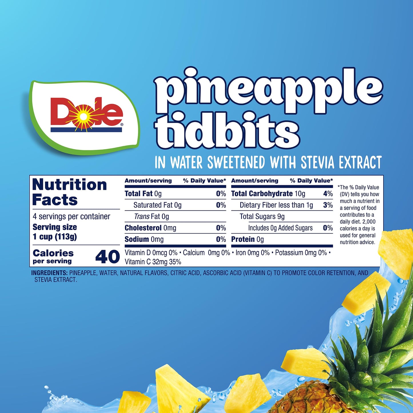 Dole Pineapple Tidbits with No Sugar Added† - Dole Fruit Bowls Snacks - 4 oz Fruit Bowls - 4 Pack