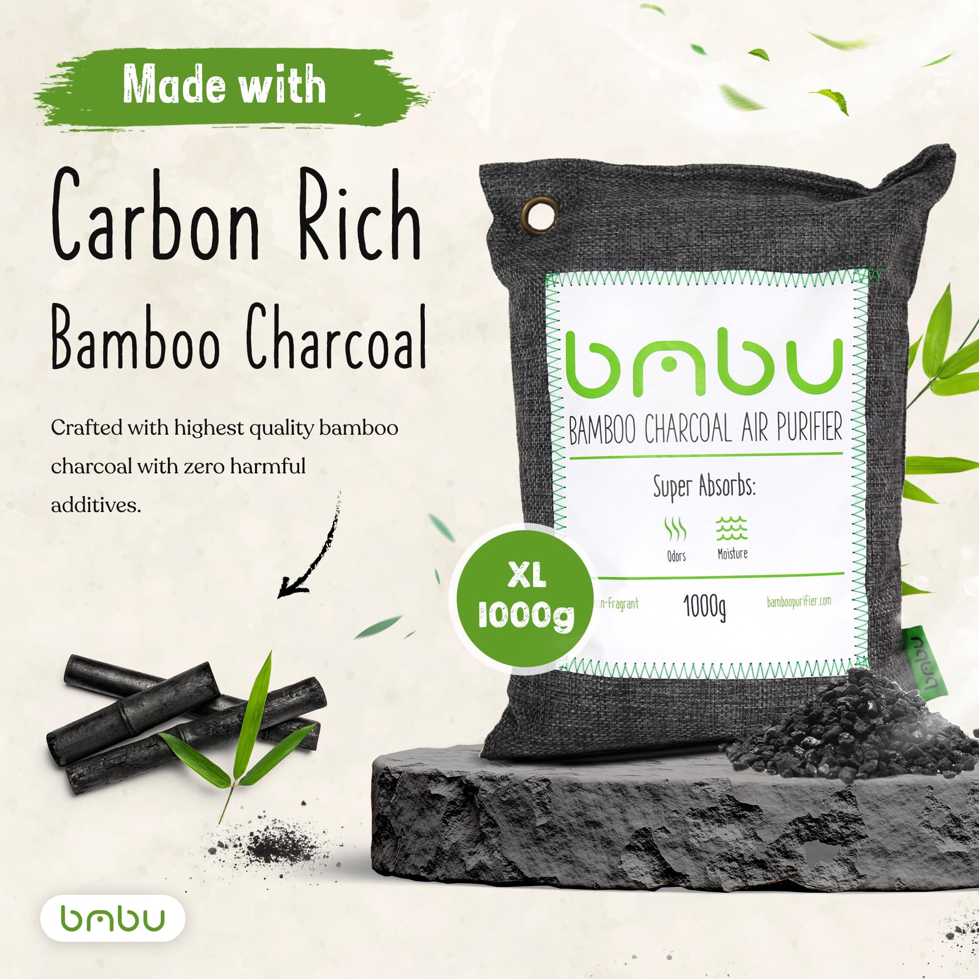 1000g Large Bamboo Charcoal Air Purifier Bag - Car Deodorizer Freshener - Remove Odor and Control Moisture in Your RV, Camper, SUV, Truck, Closet