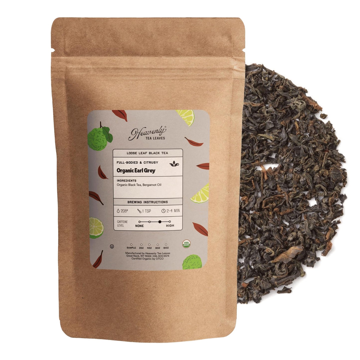Heavenly Tea Leaves Organic Earl Grey, Loose Leaf Black Tea, 4 Oz. (Approx. 50 Cups) - Strong, Full Bodied, Brisk, Great For Hot Or Iced Tea