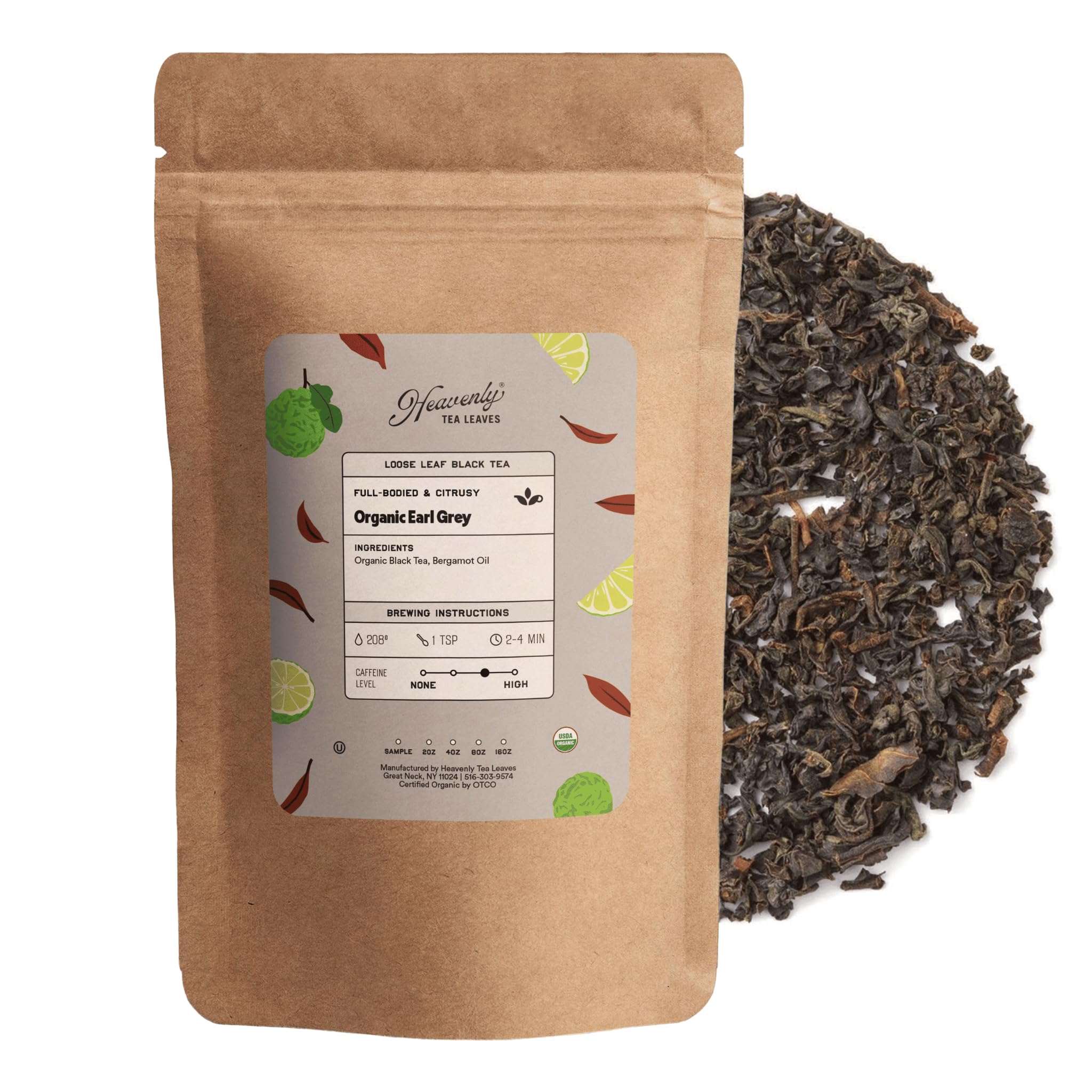 Heavenly Tea Leaves Organic Earl Grey, Loose Leaf Black Tea, 4 Oz. (Approx. 50 Cups) - Strong, Full Bodied, Brisk, Great For Hot Or Iced Tea