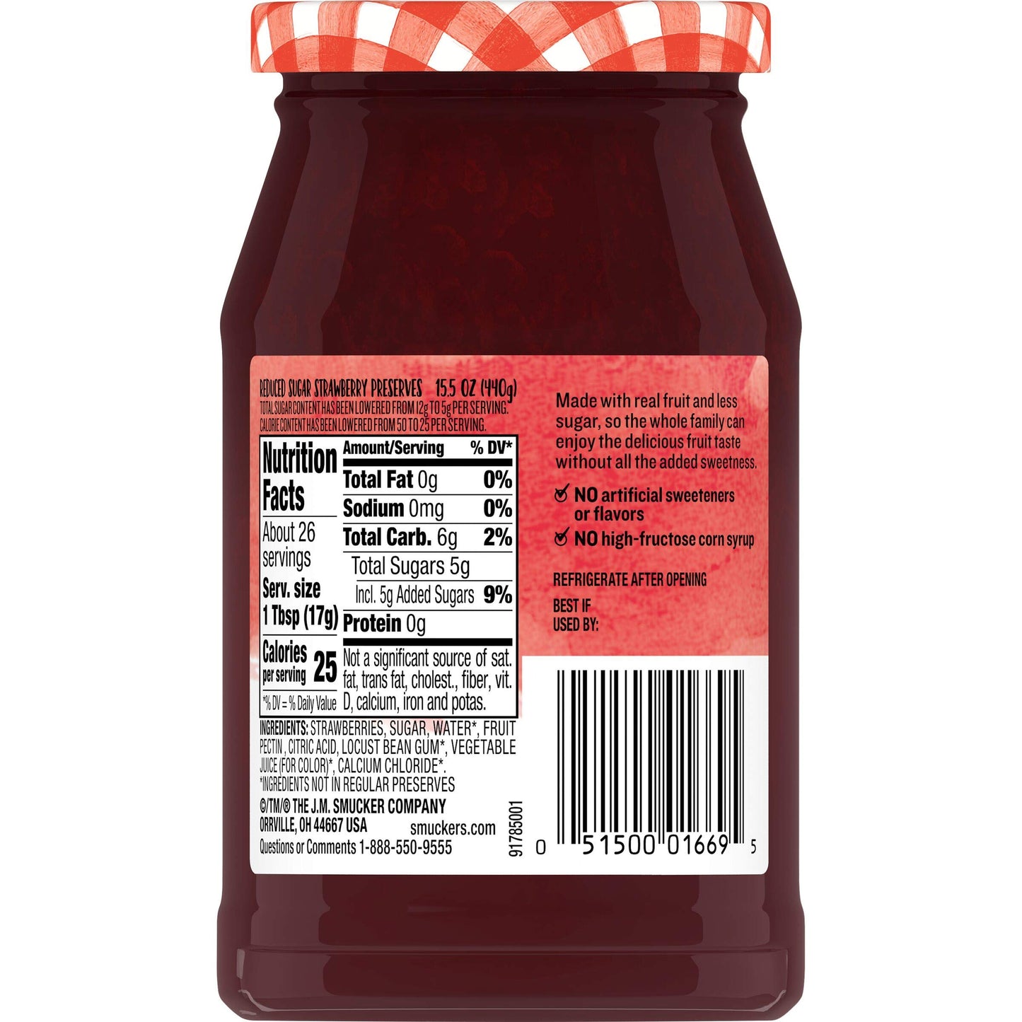 Smucker's Low Sugar Strawberry Reduced Sugar Preserves, 15.5 Ounces
