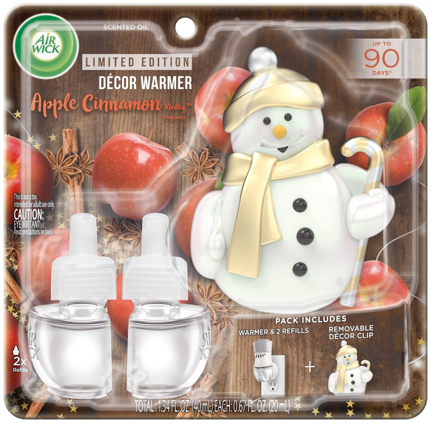 Air Wick Plug in Scented Oil Starter Kit with Snowman Free Decorative Warmer + 2 Refills, Apple Cinnamon, Fall Scent, Fall Spray, (2x0.67oz)