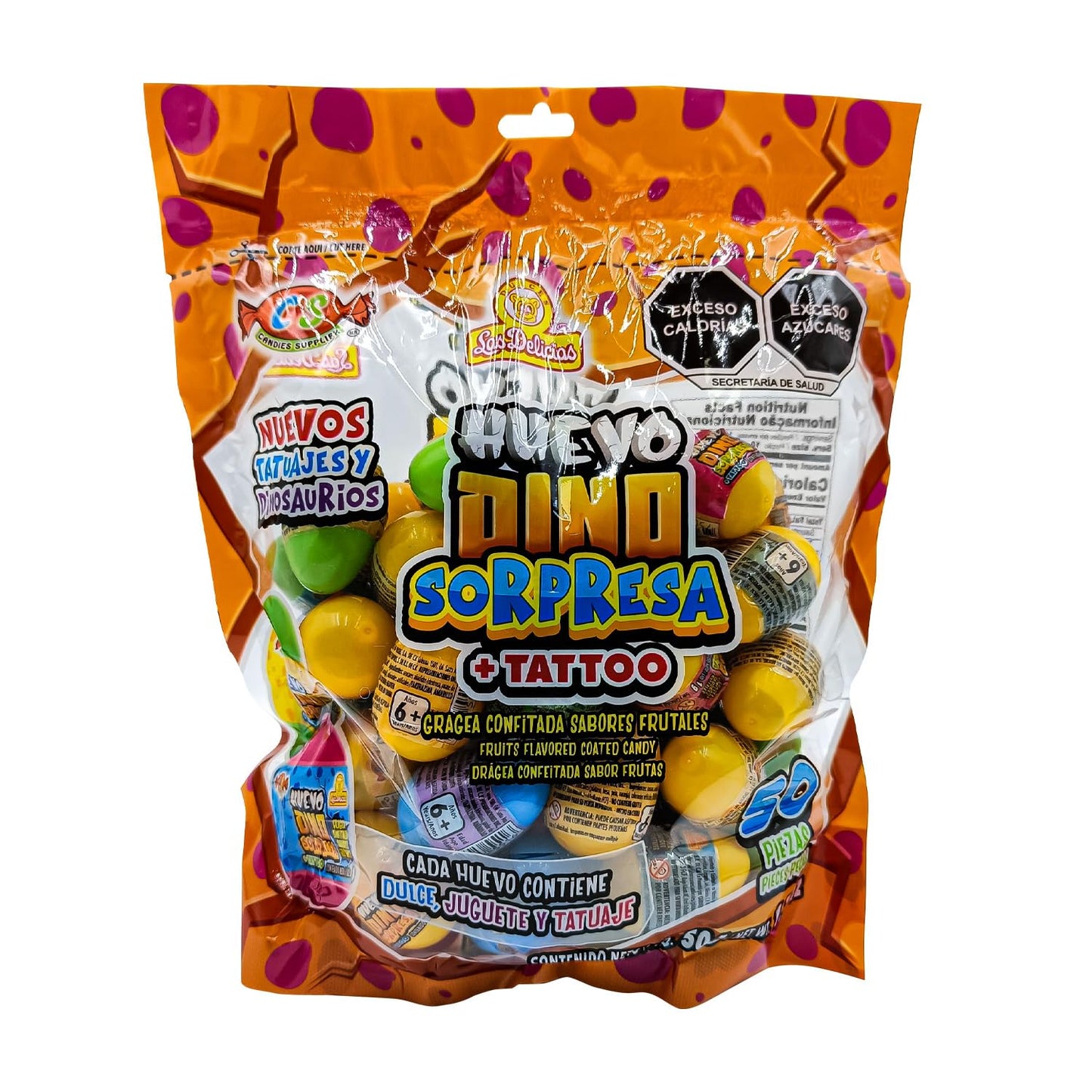 HUEVO DINO SORPRESA + TATTOO | Candy mix with a toy (50 pieces)