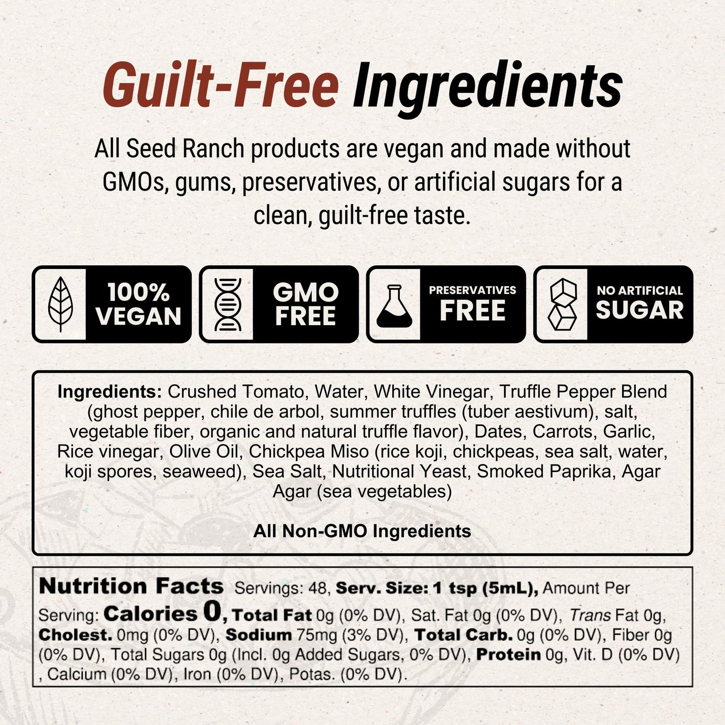 Seed Ranch Gourmet Truffle Hound Hot Sauce - Medium Heat - Spicy & Savory Truffle Hot Sauce with Chile de Arbol, Ghost Pepper & Garlic - Vegan