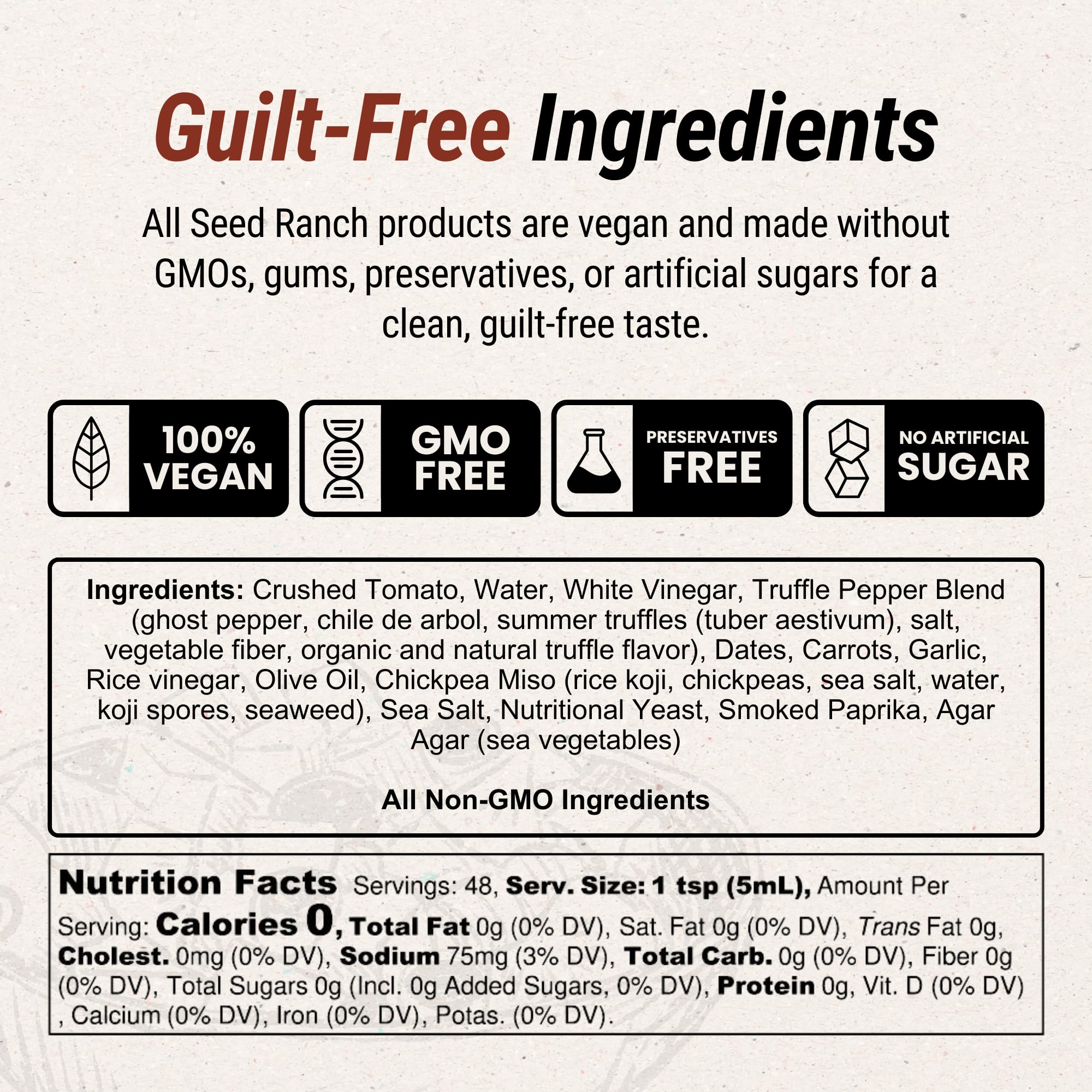 Seed Ranch Gourmet Truffle Hound Hot Sauce - Medium Heat - Spicy & Savory Truffle Hot Sauce with Chile de Arbol, Ghost Pepper & Garlic - Vegan