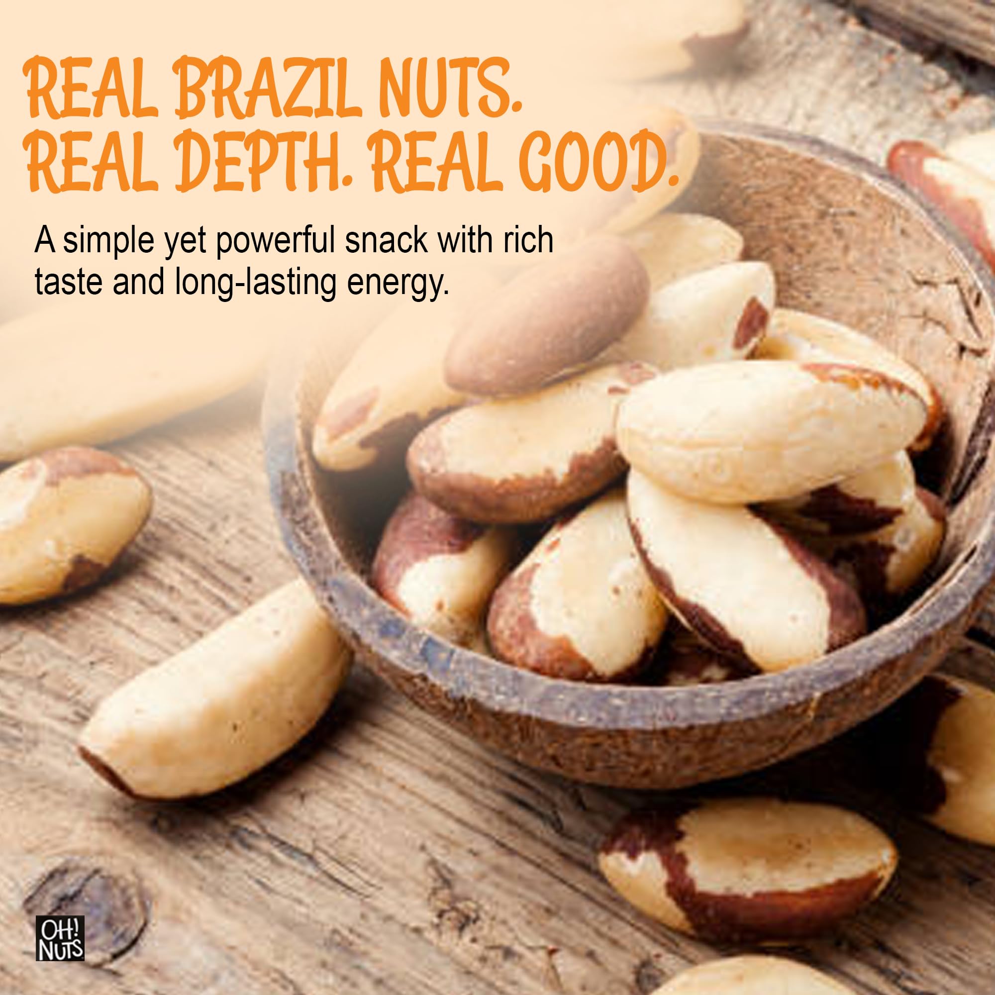 Oh! Nuts Brazil Nuts, Raw, Unsalted, No Shell, Whole - 1 lb in Resealable Bag - 100% Natural Nuts, Rich in Selenium - Vegan, Kosher, Gluten-Free Snack