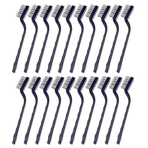 Sunmns 20 Pieces Mini Handle Stainless Steel Wire Bristles Brush Set for Cleaning Welding Slag, Stain and Rust (Silvery)