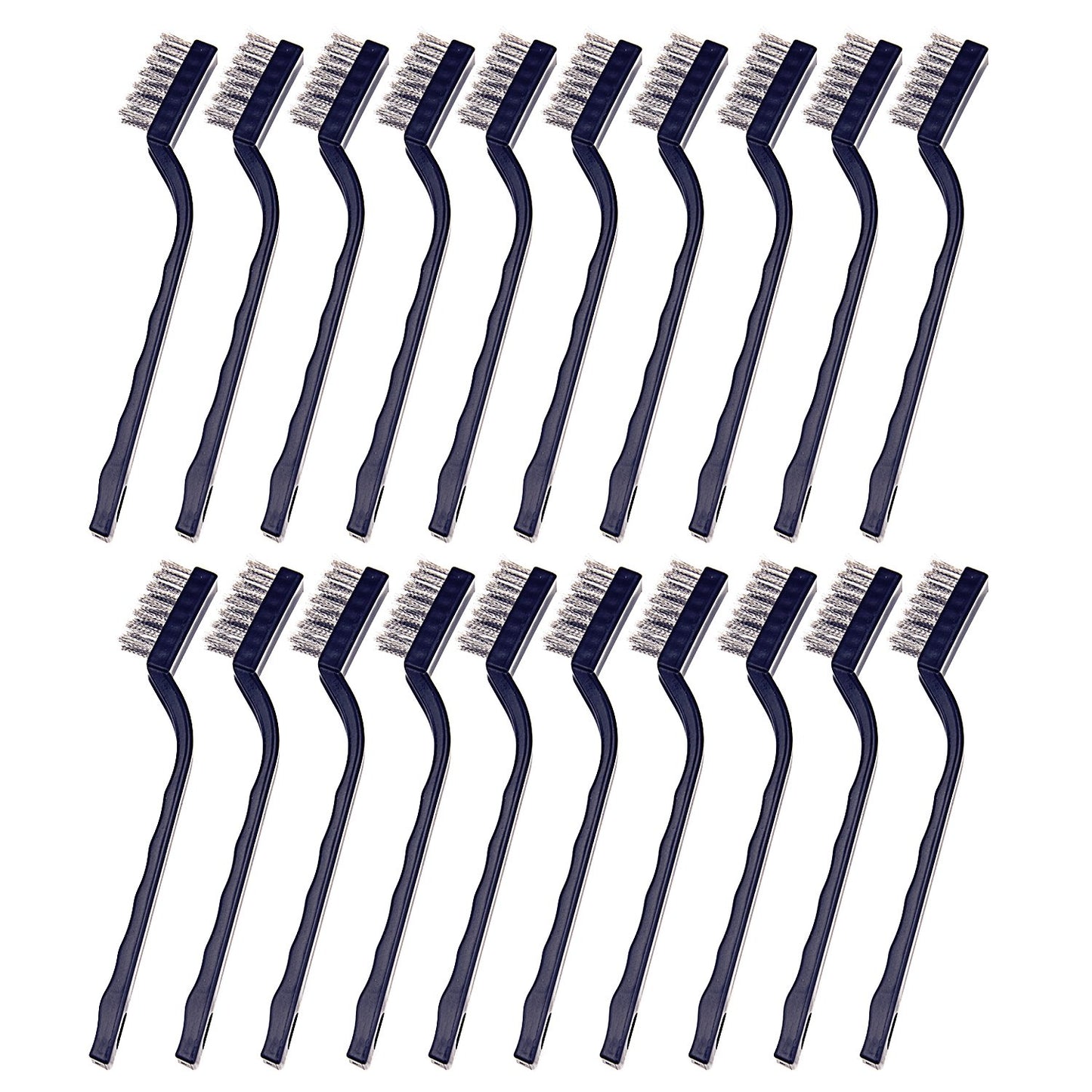 Sunmns 20 Pieces Mini Handle Stainless Steel Wire Bristles Brush Set for Cleaning Welding Slag, Stain and Rust (Silvery)