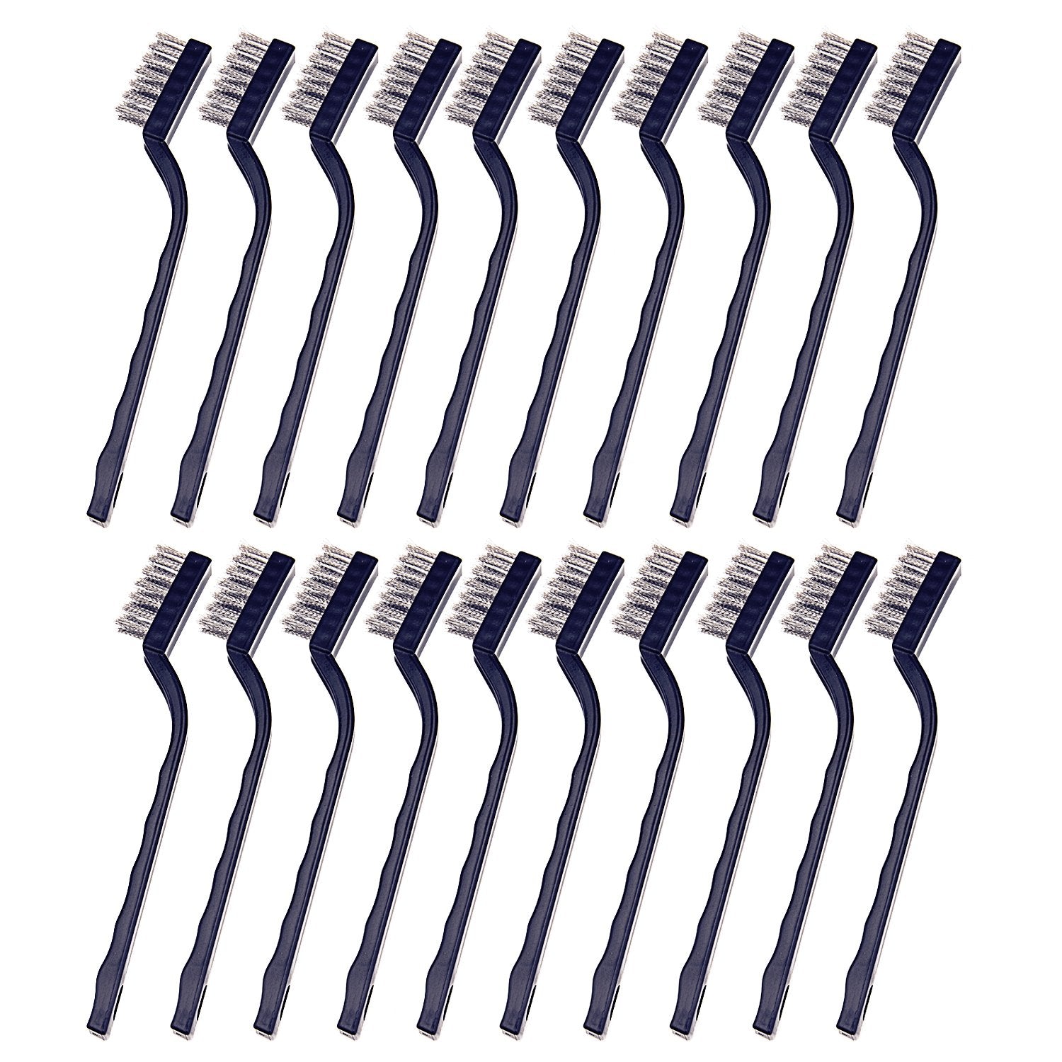 Sunmns 20 Pieces Mini Handle Stainless Steel Wire Bristles Brush Set for Cleaning Welding Slag, Stain and Rust (Silvery)