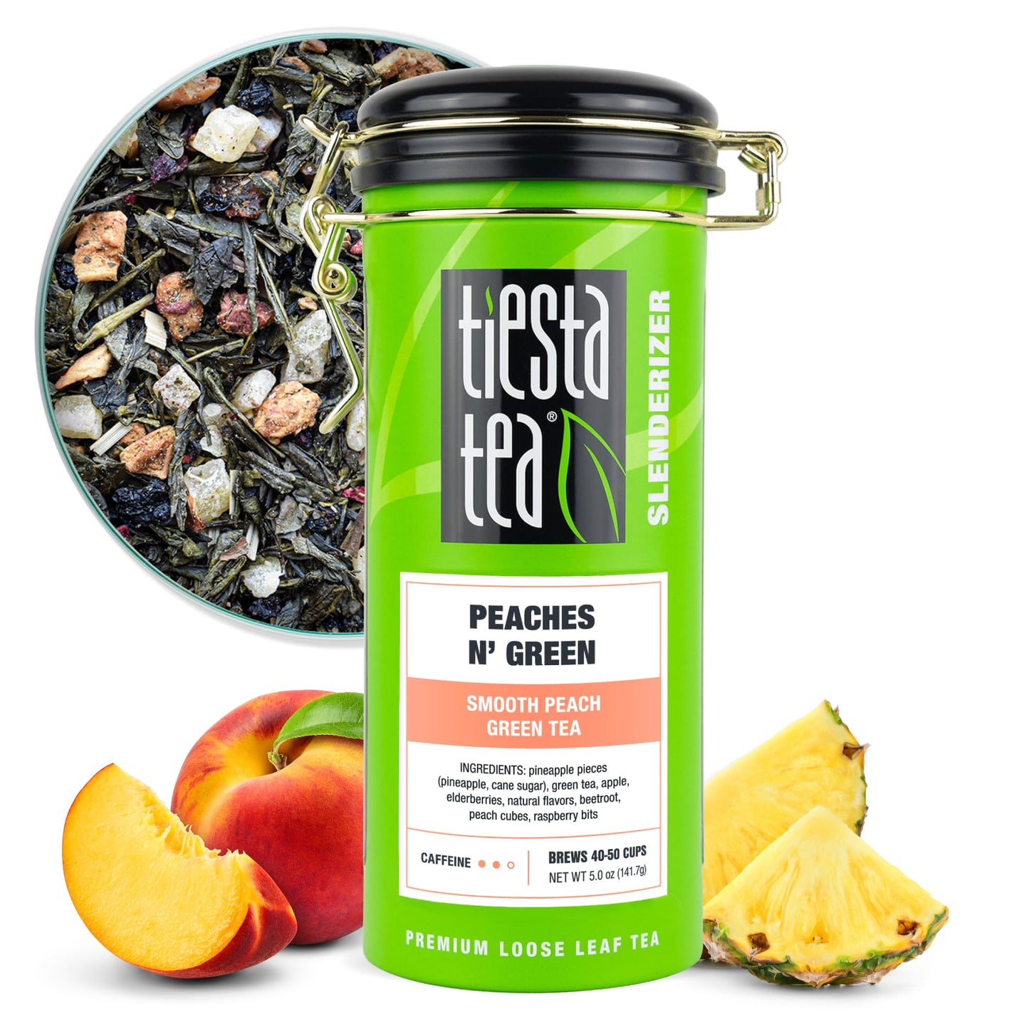 Tiesta Tea - Peaches N’ Green, Loose Leaf, Smooth Peach Green Tea, Premium Blend, Medium Caffeinated, Make Hot or Iced & Brews Up to 50 Cups, 5 Ounce