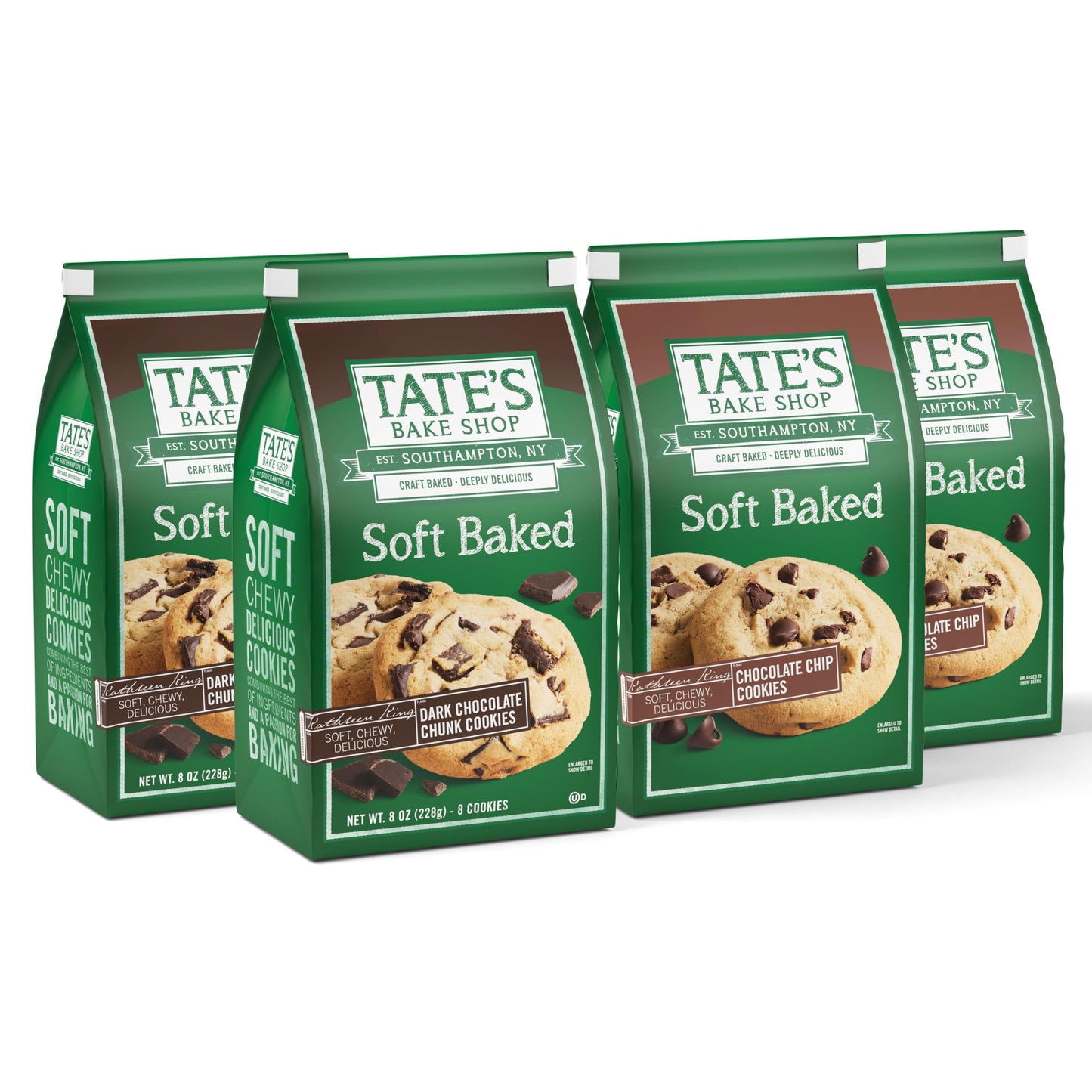 Tate's Bake Shop Soft Baked Cookies Variety Pack, Dark Chocolate Chunk and Chocolate Chip, 4-8 oz Bags