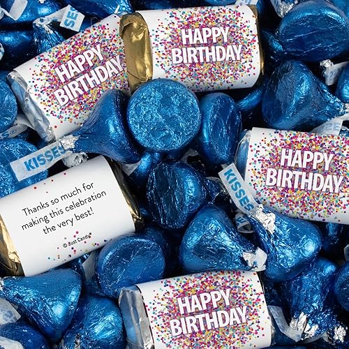 124 Pcs Birthday Candy Party Favors Miniatures Chocolate & Dark Blue Kisses (1.52 lbs, Approx. 124 Pcs)