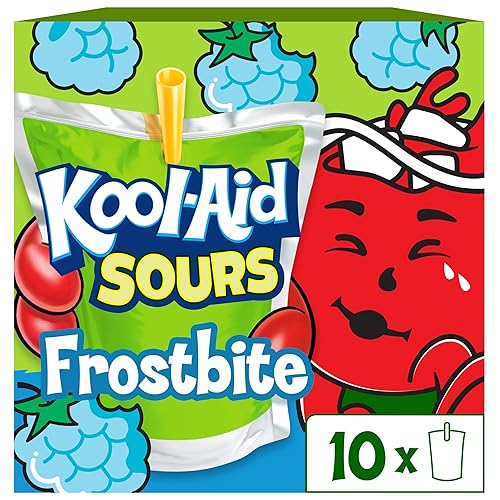 Kool-Aid Sours Artificially Flavored Drink, 10 Pouches, for On-the-Go Hydration, Frostbite, Sour Candy Flavor, No Artificial Dyes, 6 oz