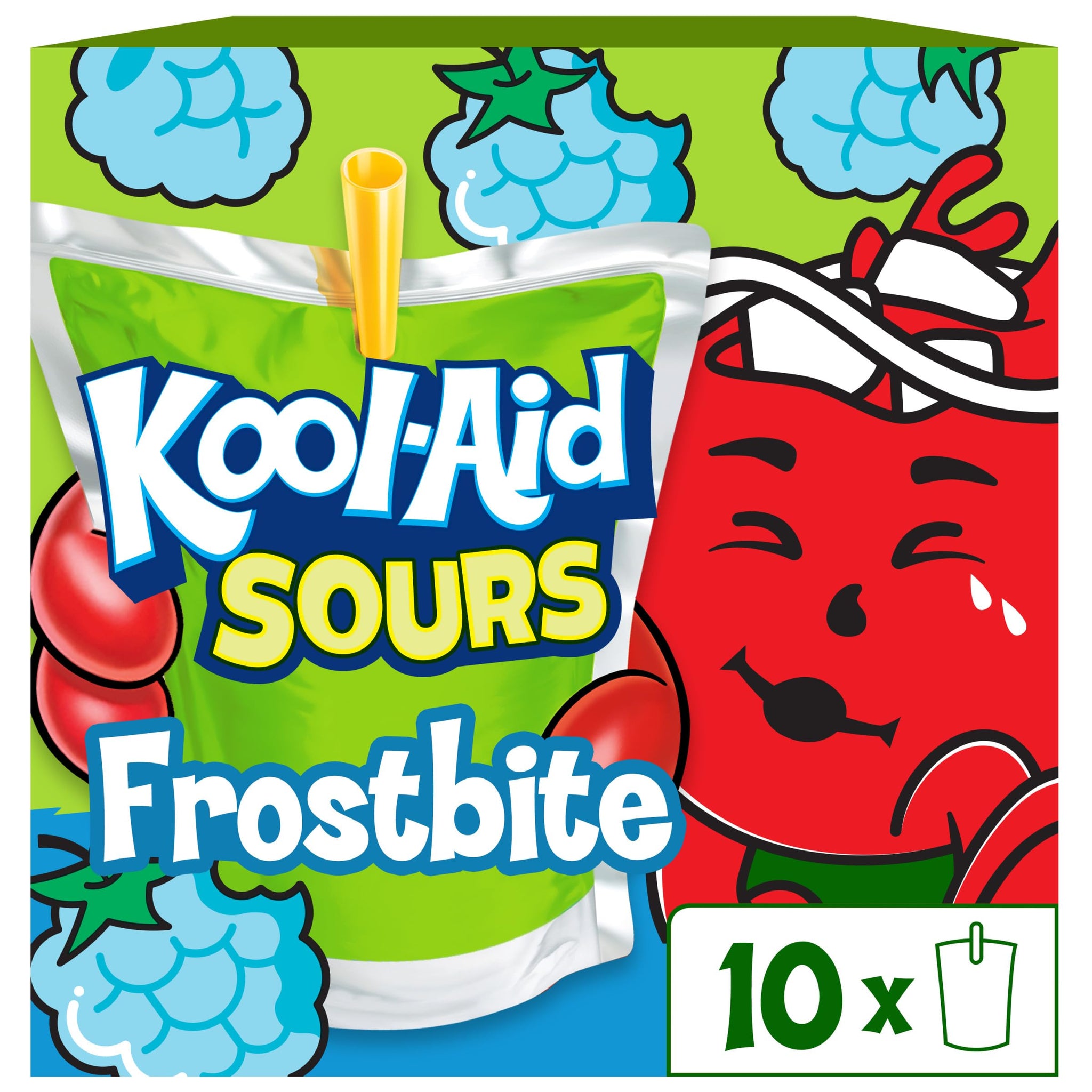 Kool-Aid Sours Artificially Flavored Drink, 10 Pouches, for On-the-Go Hydration, Frostbite, Sour Candy Flavor, No Artificial Dyes, 6 oz