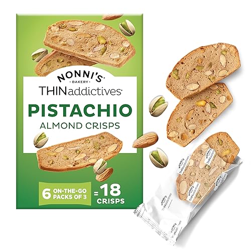Nonni's THINaddictives Almond Thin Cookies, Pistachio Almond Biscotti, Sweet Crunchy & Chewy, Individually Wrapped, Kosher Snack, Perfect with Coffee