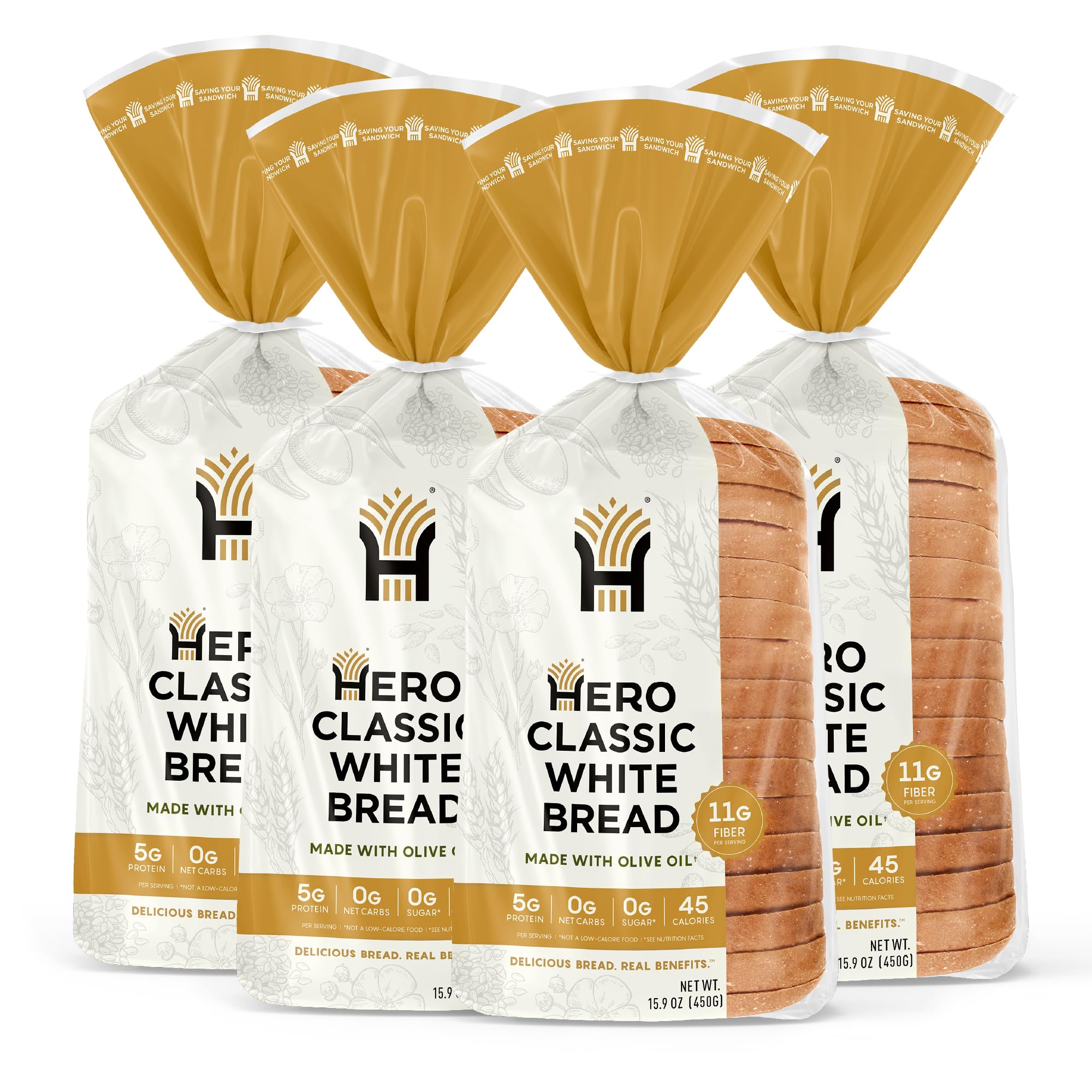 Hero Sliced White Bread (4 Loaves)