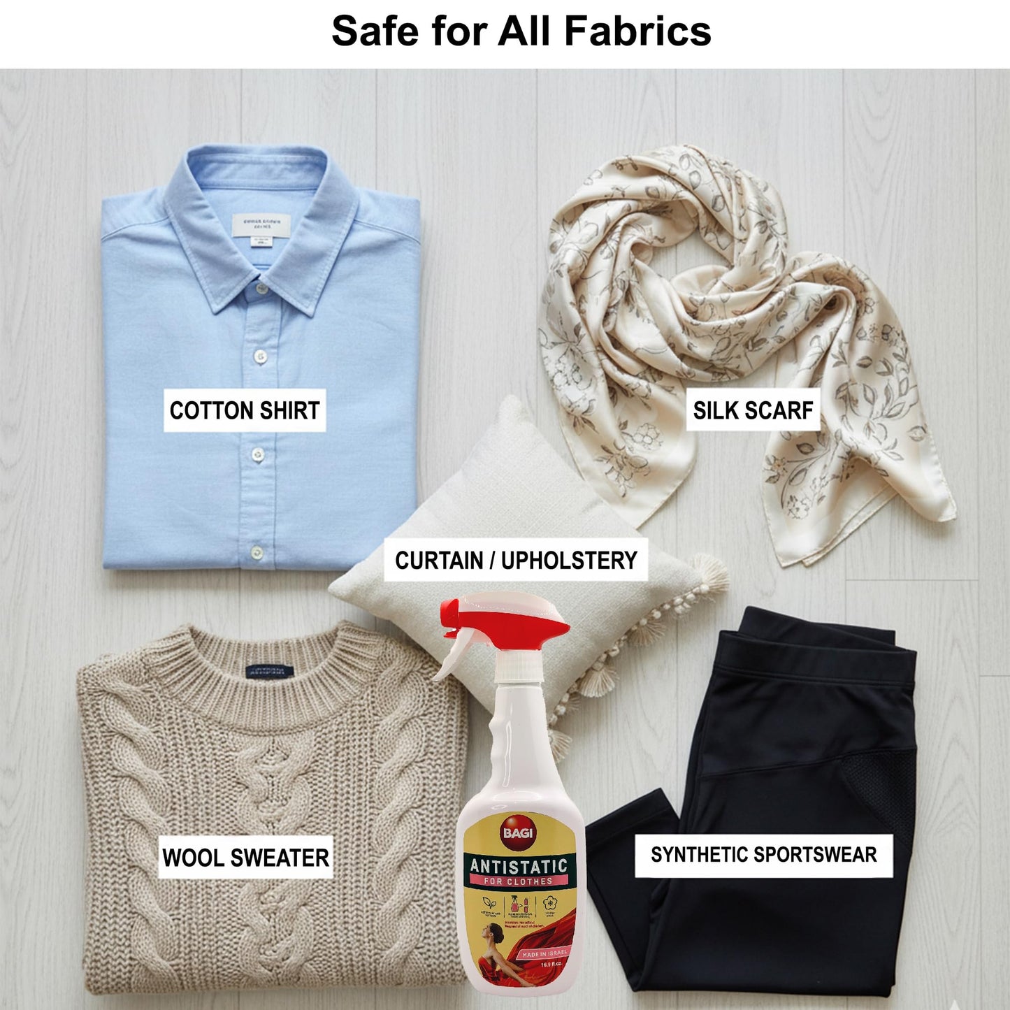 BAGI Anti Static Spray for Clothes - Fabric Refresher & Softener, Eliminates Static Cling, Prevents Shocks, Delicate Fresh Scent, Safe for All