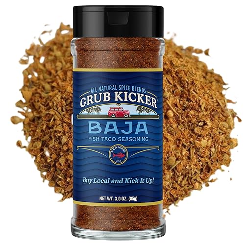 Grub Kicker Fish Taco Seasoning Baja Blend - 3 oz Bottle - Taco Seasoning Mix Spice for Seafood, Shrimp, and Tex Mex Dishes - Use to Season Fish