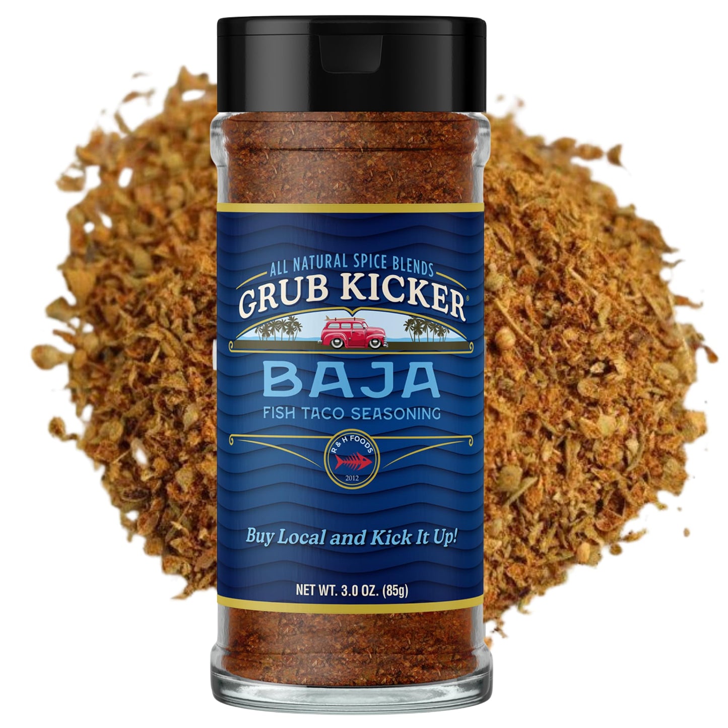 Grub Kicker Fish Taco Seasoning Baja Blend - 3 oz Bottle - Taco Seasoning Mix Spice for Seafood, Shrimp, and Tex Mex Dishes - Use to Season Fish