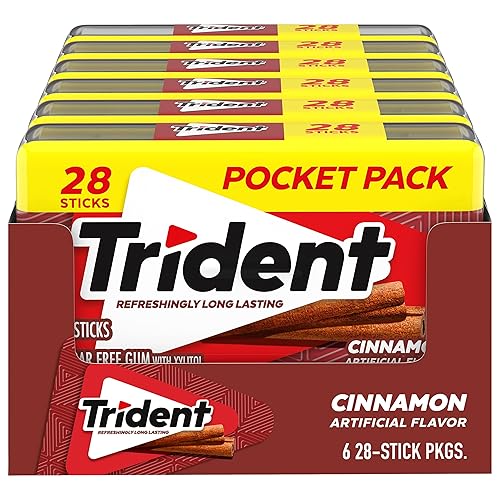 Trident Cinnamon Sugar Free Gum, 6 Pocket Packs of 28 Pieces (168 Total Pieces)