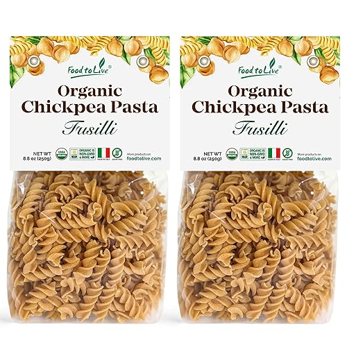 Food to Live Organic Chickpea Fusilli Pasta, 8.8 OZ (Pack of 2) - Non-GMO, Single Ingredient. No Additives. No Major Allergens. Good Source of Plant
