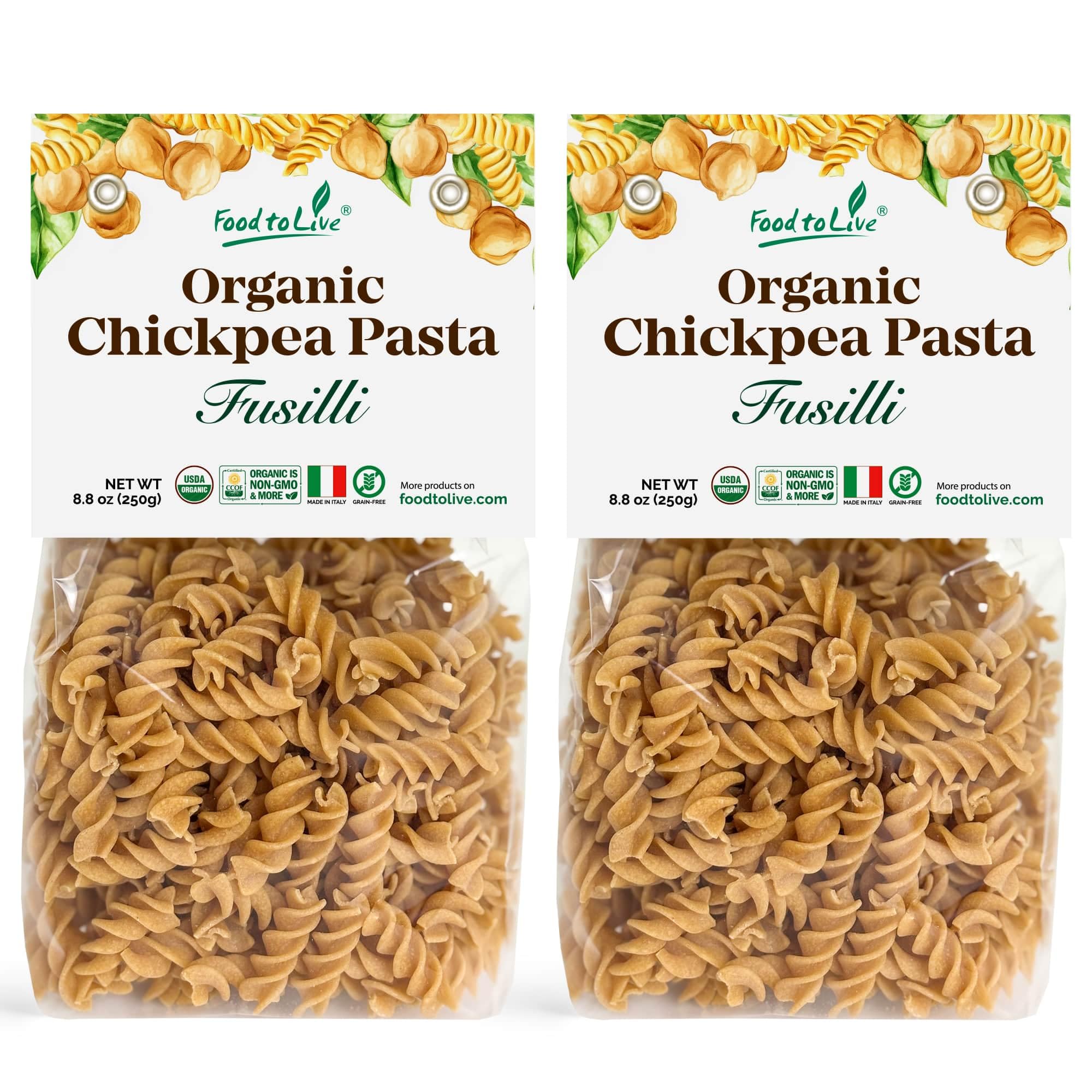 Food to Live Organic Chickpea Fusilli Pasta, 8.8 OZ (Pack of 2) - Non-GMO, Single Ingredient. No Additives. No Major Allergens. Good Source of Plant